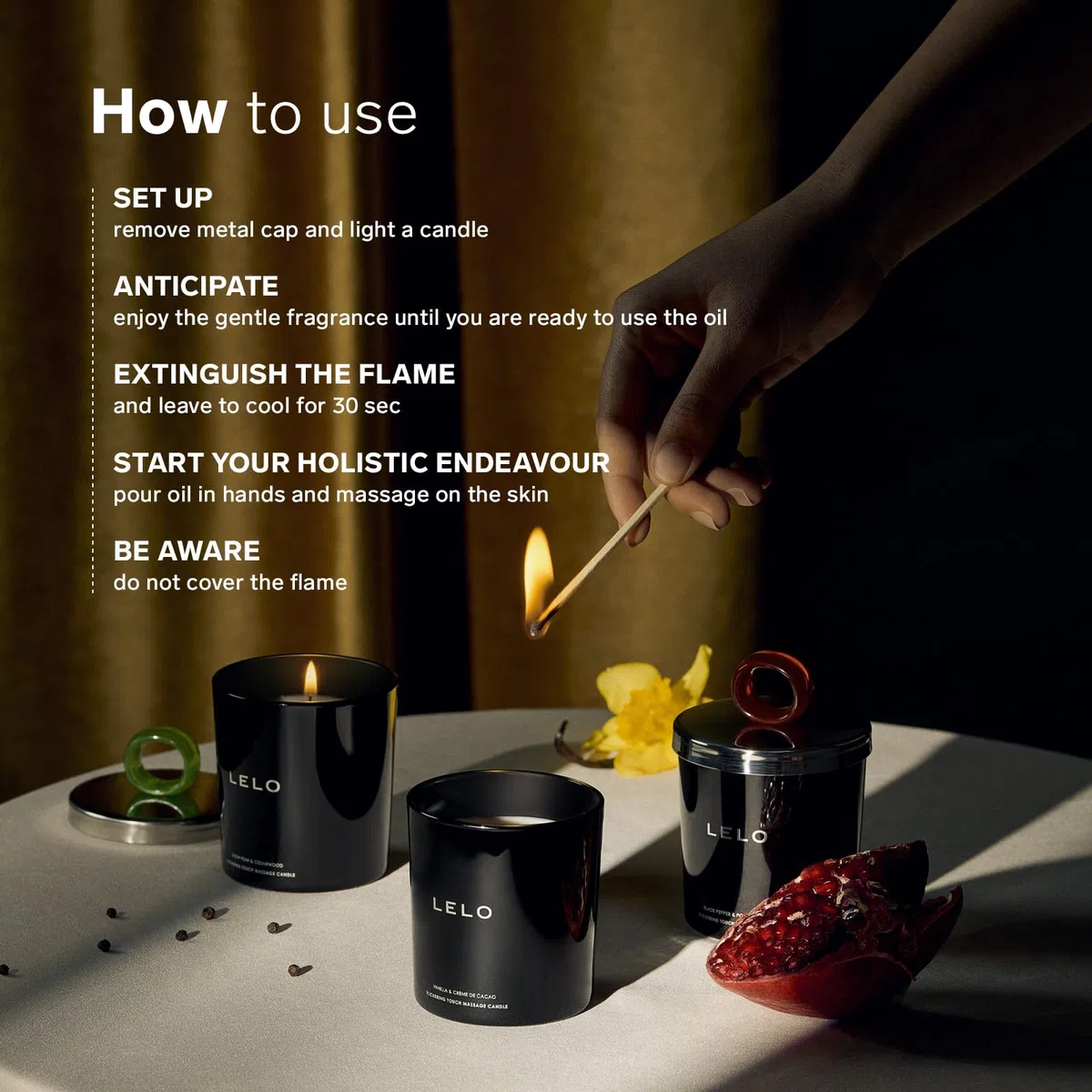 LELO Bougie de Massage Flickering Touch - Fond en Huile, Parfumée, Corporelle - Luxueux Traitement de la Peau - Parfum Vanille & Crème de Cacao