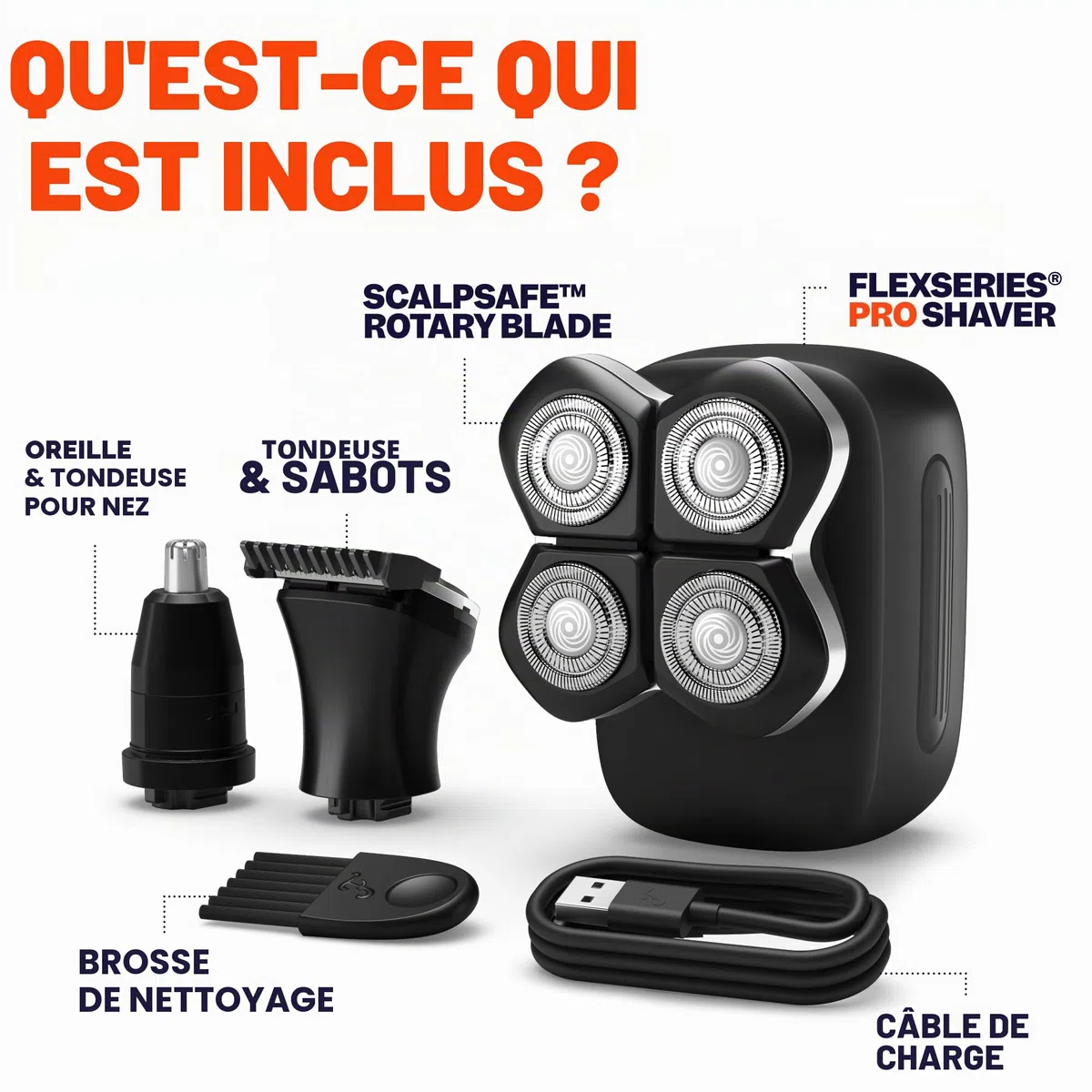 Freebird Rasoir électrique pour tête et corps – Rasoir étanche sans fil avec lames rotatives (FlexSeries Pro, kit de rasage)
