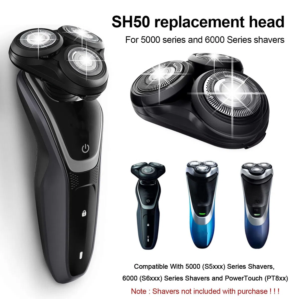 Wone Tête de rasoir de rechange complète pour Philips Norel*o Series 5000 têtes de rasoir, SH50/50, ne convient pas pour S588X/XX