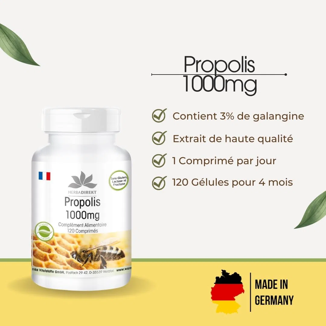 Propolis 1000mg - dosage élevé - 120 comprimés - avec 3% de Galangin | Warnke Vitalstoffe - Qualité des pharmacies allemandes
