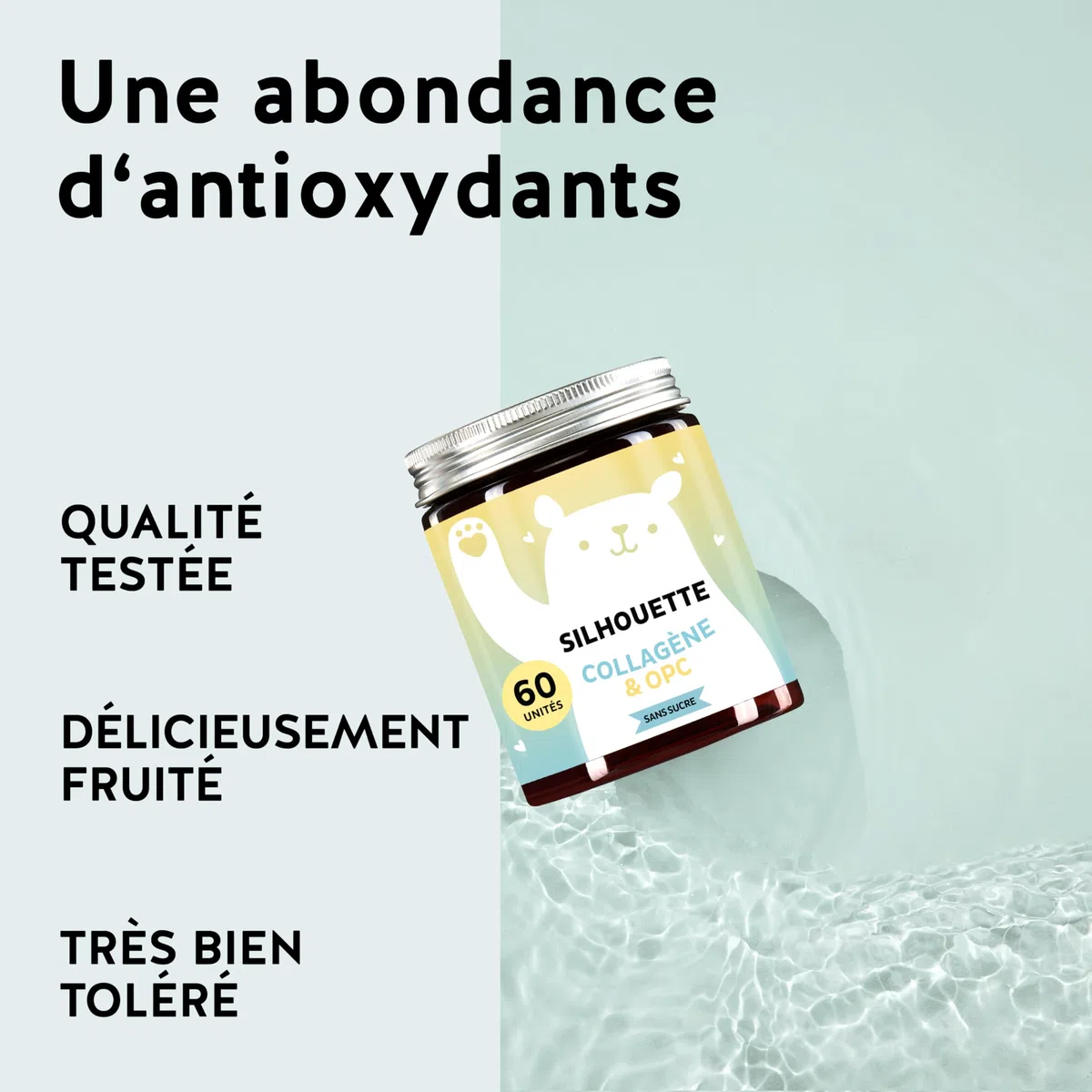Silhouette Gummies Belles Courbes - Peau Ferme - Peptides de Collagène Hautement Dosé, Opc et Vitamine C & E - 60 Gummies - Sans Sucre - Bears with Benefits