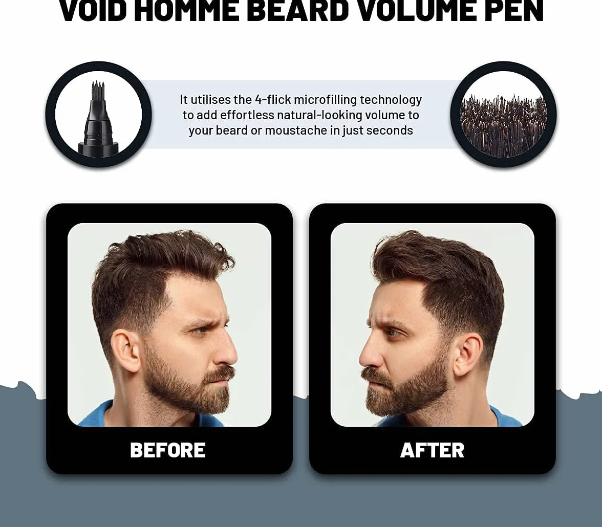 VOID Homme - Stylo de volume de barbe, anti-transpiration et imperméable, stylo de remplissage de barbe anti-taches pour un look naturel (Noir)