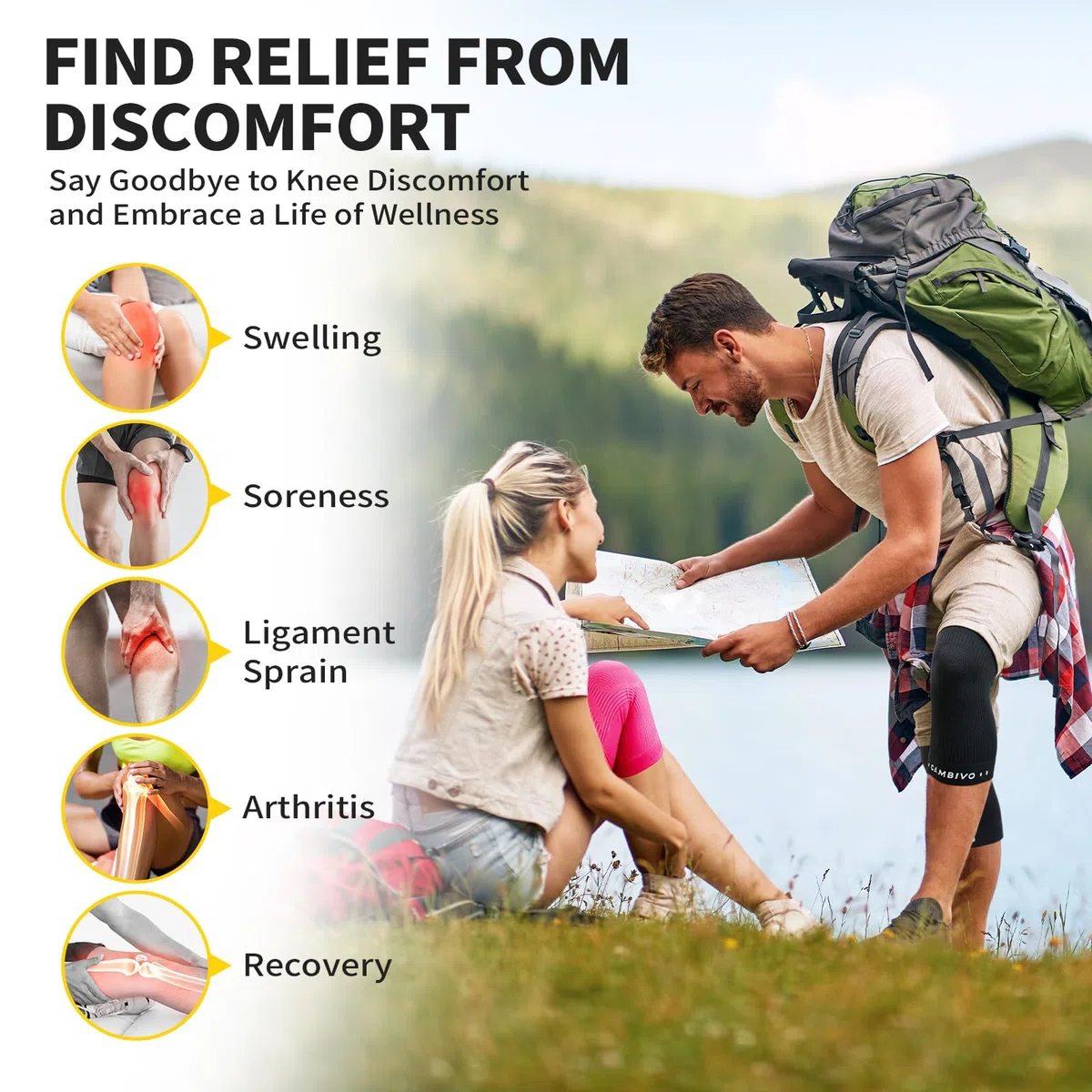 CAMBIVO Genouillère Légère et Respirante, Genouillere Arthrose genou Élastique - 50 g Ultra Fine, Confort Quotidien pour Fitness, Activités Légères, Gym Douce et Usage Journalier