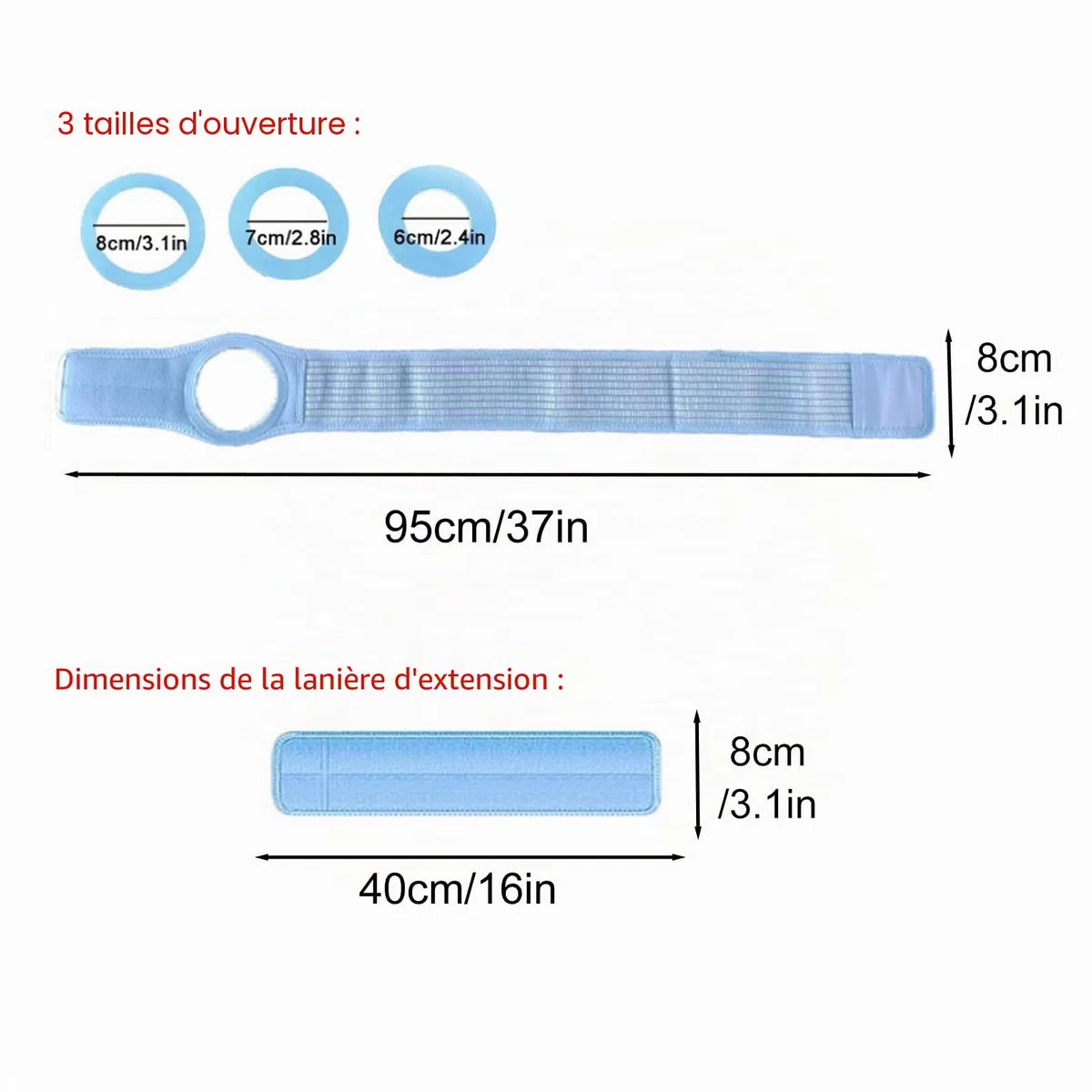 Ceinture de Stomie pour Hommes et Femmes Ceinture Maintien Abdominale Bleue Ceinture pour Hernie Ombilicale d'Extension et 3 Anneaux de Stomie