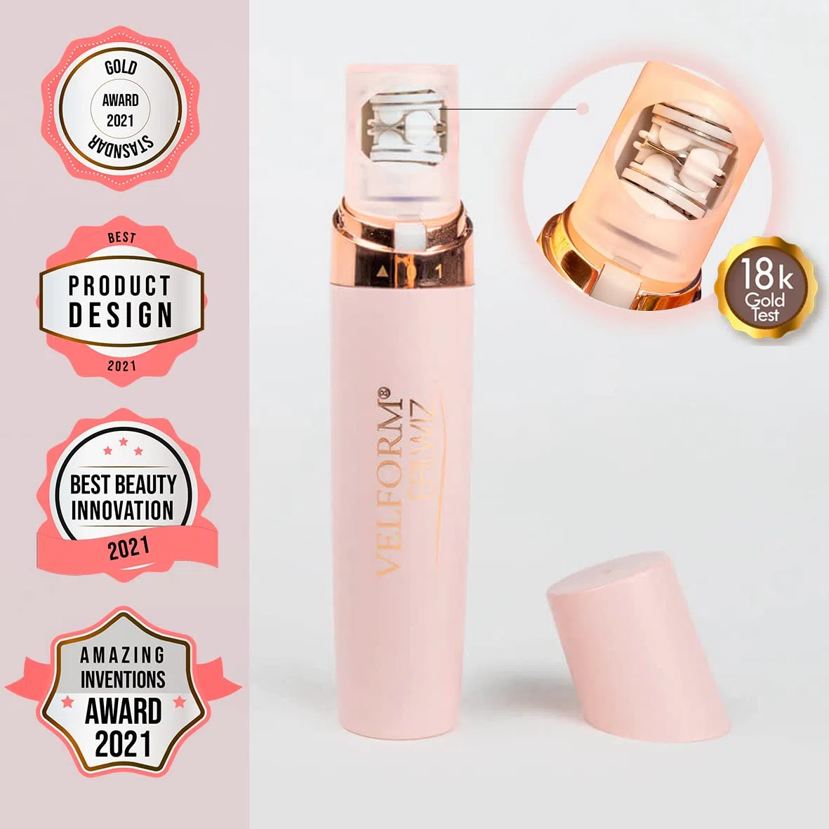VELFORM Epilwiz, épilateur facial rechargeable, câble USB, système d'épilation avancé avec lumière LED, tête plaquée or 18 carats, tous types de peau (Advanced - USB)