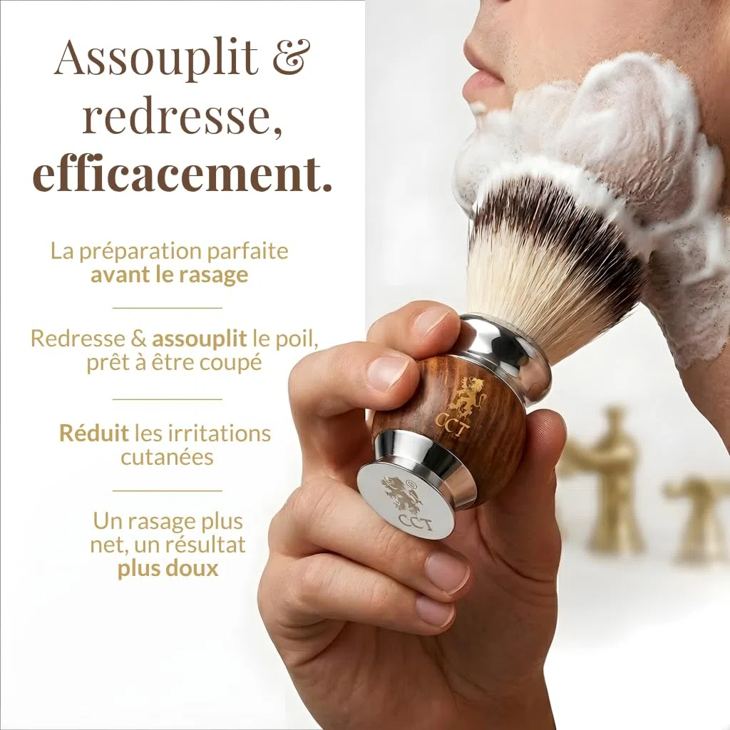 The Cambridge Cut Throat Blaireau Rasage de Haute Qualité pour Hommes en Bois et Acier Inoxydable, Poils Végétaliens Synthétiques