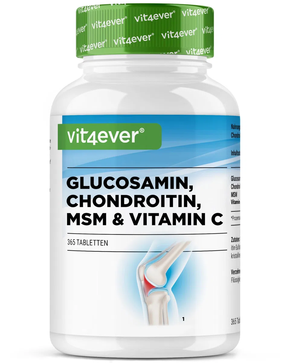 Glucosamine Chondroïtine MSM - 365 Comprimés - Hautement Dosé à 2000 mg par Jour - 3 Mois d'Approvisionnement - sans Additifs Indésirables | 1000 mg de glucosamine, 500 mg de chondroïtine, 500 mg de MSM, 99,9 % de pureté MSM