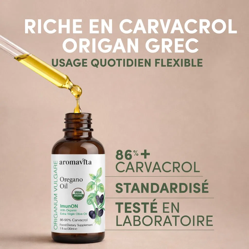 ImunON Huile d'Origan Bio - Complément d'Huile Essentielle d'Origan avec 86-90% Carvacrol et Huile d'Olive Vierge Extra - Soutien Immunitaire et Digestif - Végan, Sans OGM, Sans Gluten - 30ml