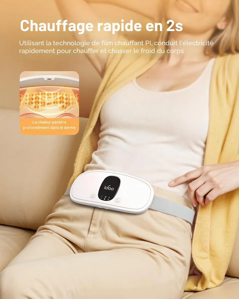 iDOO Ceinture Chauffante Regle Douloureuse,Ceinture Menstruelle Chauffante, électrique Ceinture Chauffante pour Crampes avec 3 Niveaux de Chaleur et Massage, Cadeaux pour Filles et Femmes, Blanc