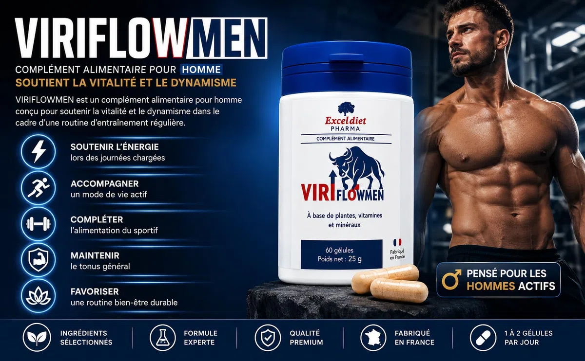 ViriflowMen – Complément Alimentaire Homme | Libido, Énergie Masculine, Vitalité & Endurance | Arginine, Citrulline, Ginseng, Maca, Kola, Gingembre | Vitamine B12 & Minéraux | 60 Gélules