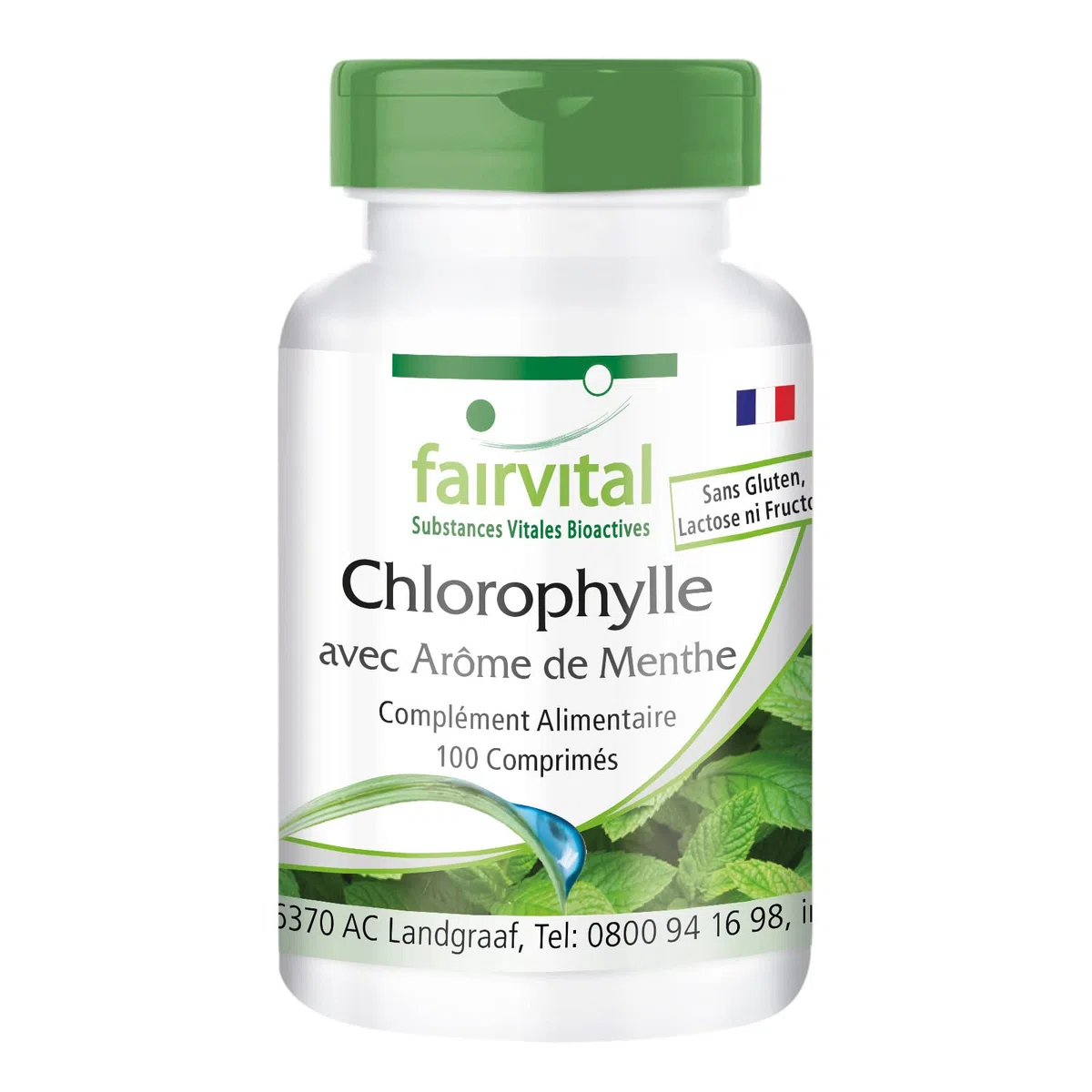 fairvital Comprimés de chlorophylle à l'arôme de menthe, 100 comprimés à croquer, VÉGÉTALIEN