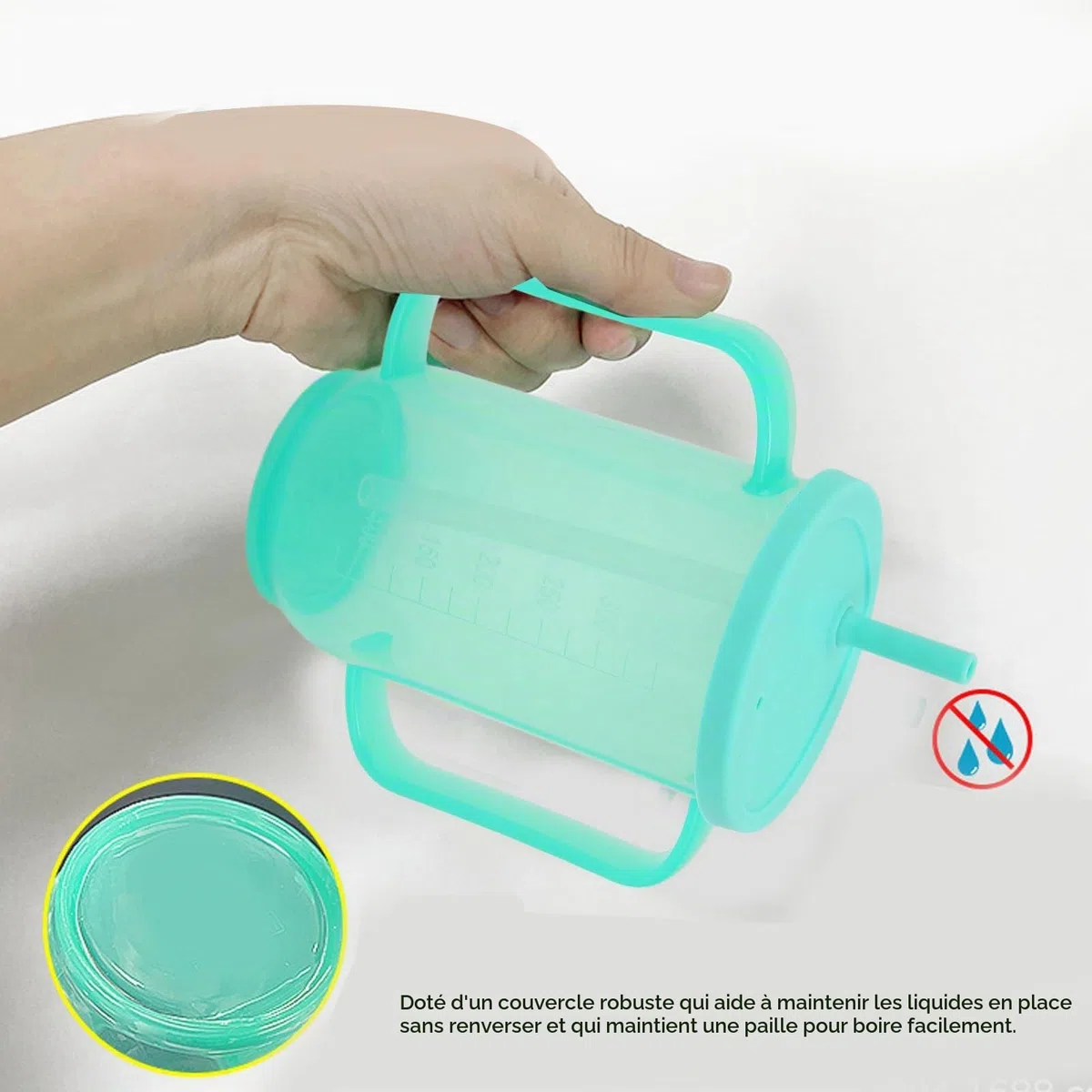 Socobeta Gobelet à Bec Adulte 350ML avec Paille, avec Deux Poignées pour Patients Handicapés ou Personnes âgées, Gobelet D'aide à L'alimentation et à la Boisson de Convalescence