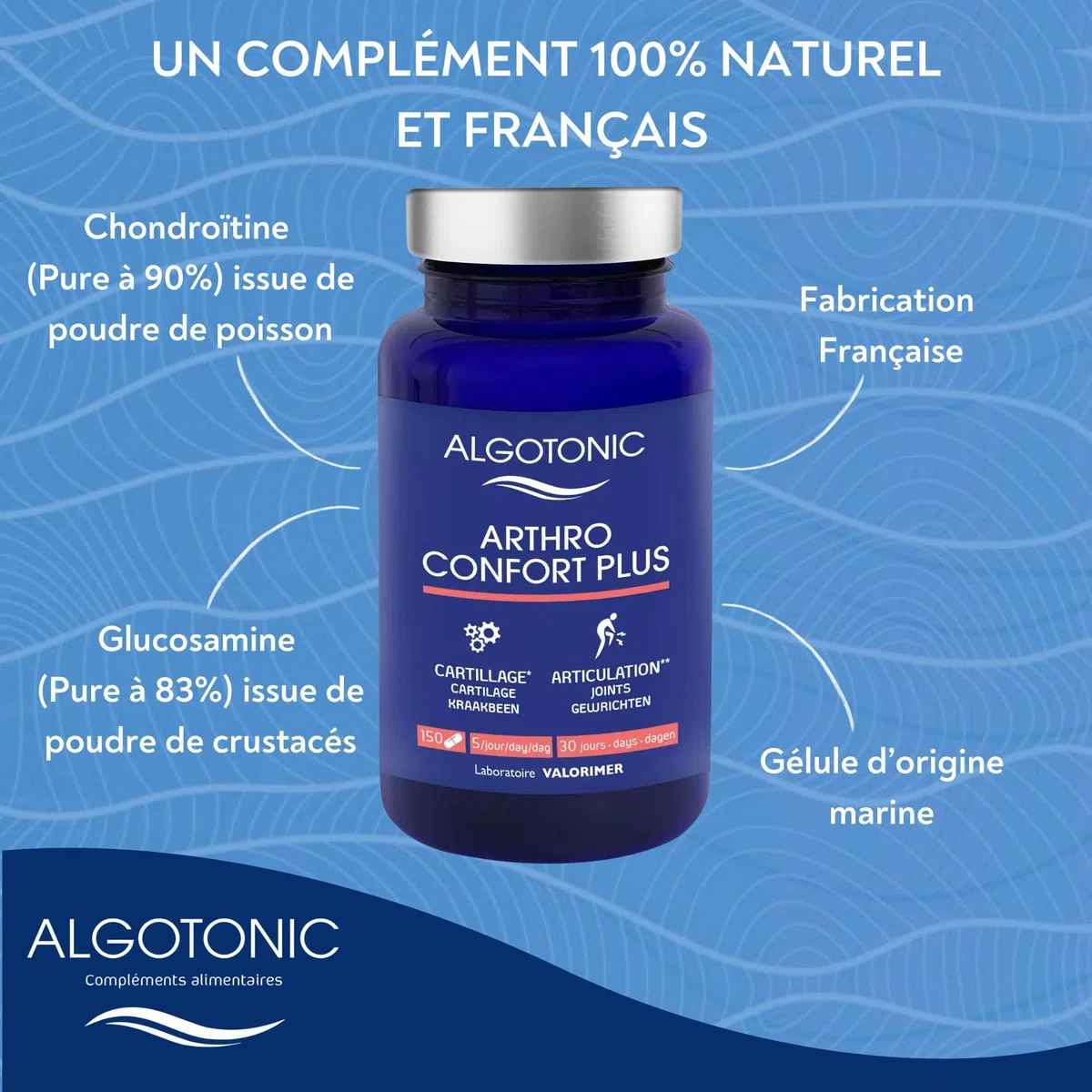 Arthro Confort Plus - Complément Alimentaire Naturel pour Articulations et Cartillages - Gélules - Glucosamine, Chondroïtine, Curcuma, Manganèse, Vitamine C (150 gélules)