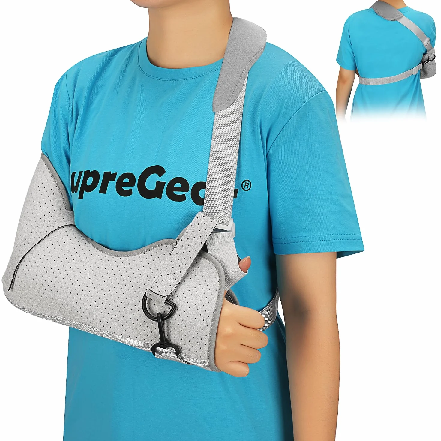 supregear Écharpe de Bras Gauche/Droit, Confortable Médical Attelle Epaule pour Hommes et Femmes, Echarpe de Soutien pour Bras pour Blessure à l'Épaule, Fractures et Luxations, Gris, S