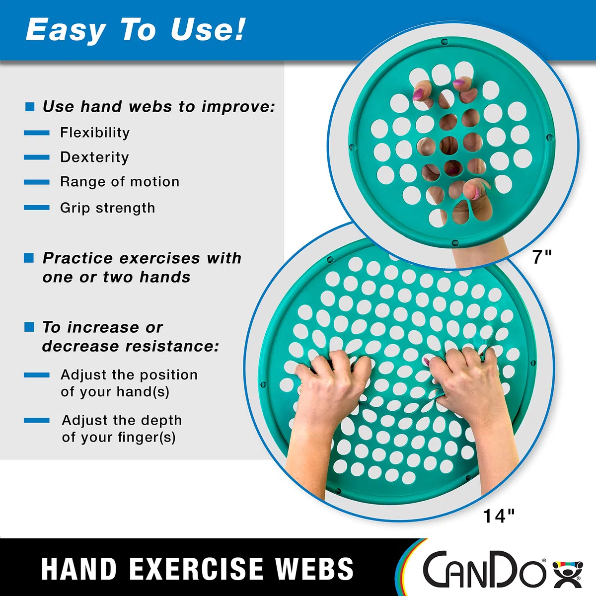 CanDo Exerciseur de Main, Diamètre 17,78 cm, Noir – Résistance Extra Forte (X-Forte), Renforceur de la Main et des Doigts pour la Physiothérapie et l’Ergothérapie