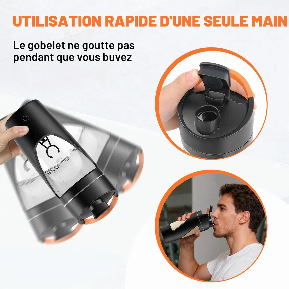Shaker electrique, 700ml shaker électrique avec compartiment à poudre, shaker proteine rechargeable USB C, sans BPA (noir)