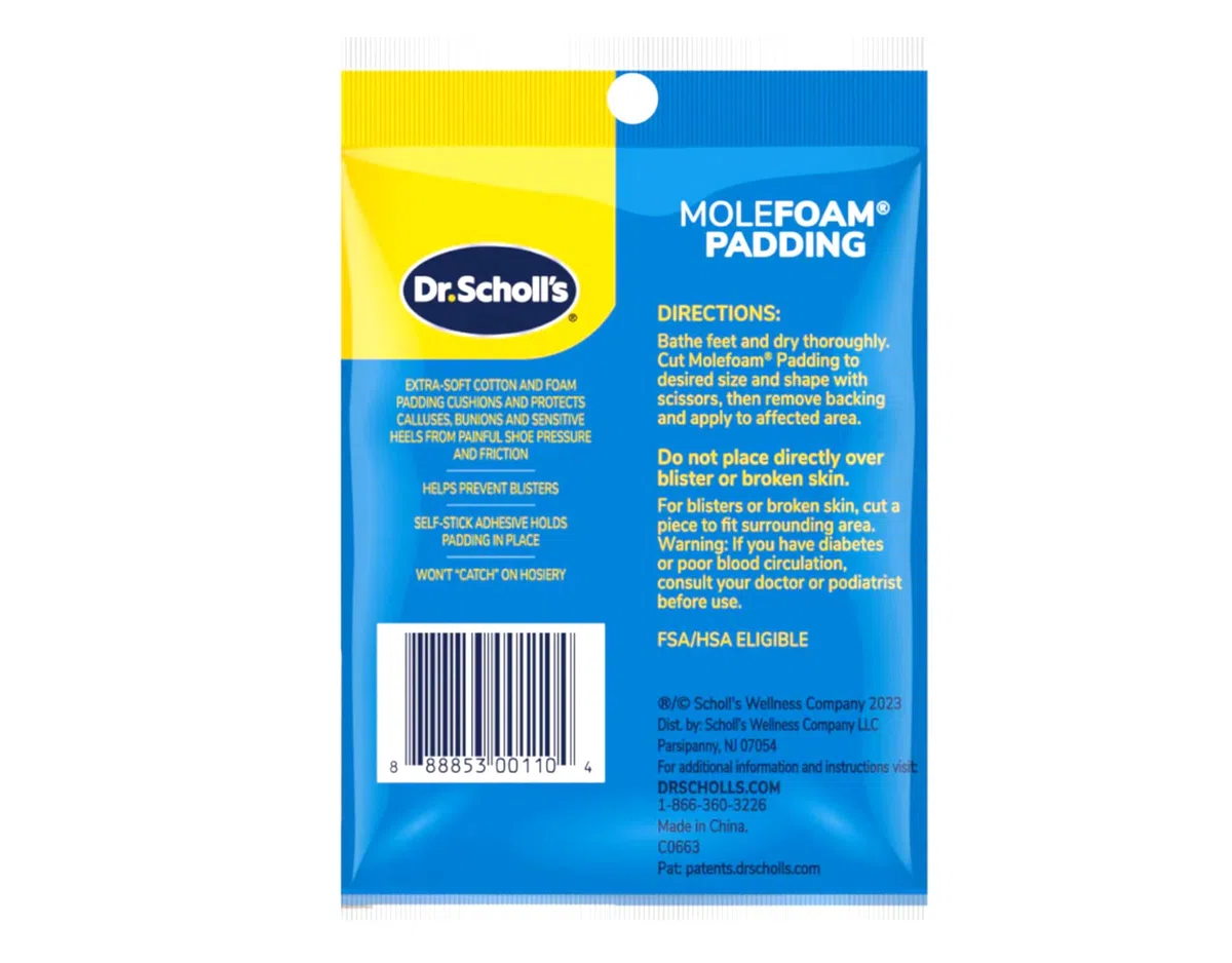 Dr. Scholls 284005 4in. x 3 .50in. Molefoam, 2 Pack