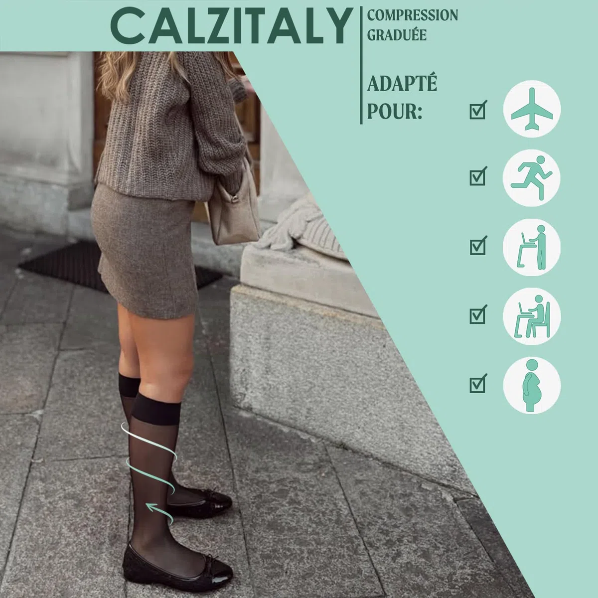 CALZITALY PACK 1/2 Mi-Bas De Maintien | Chaussettes Hautes De Compression Graduee Moyenne, Mi-Bas Unisexe De Soutien Medical, 10-14 Mm/Hg | Made In Italy