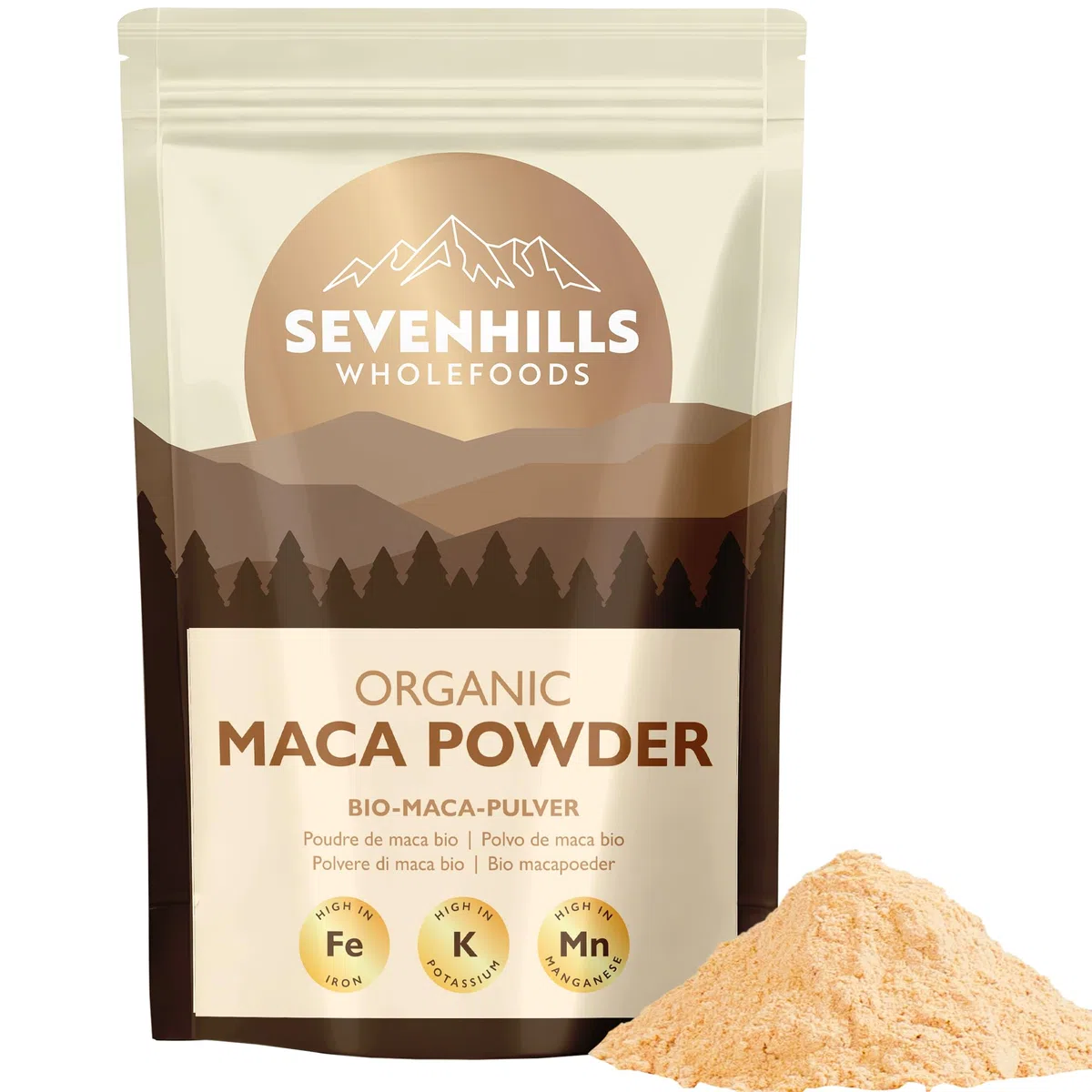 Sevenhills Wholefoods Poudre de maca biologique 1kg du Pérou, poudre de racine de maca pure, végétalienne, sans gluten, sans OGM, casher