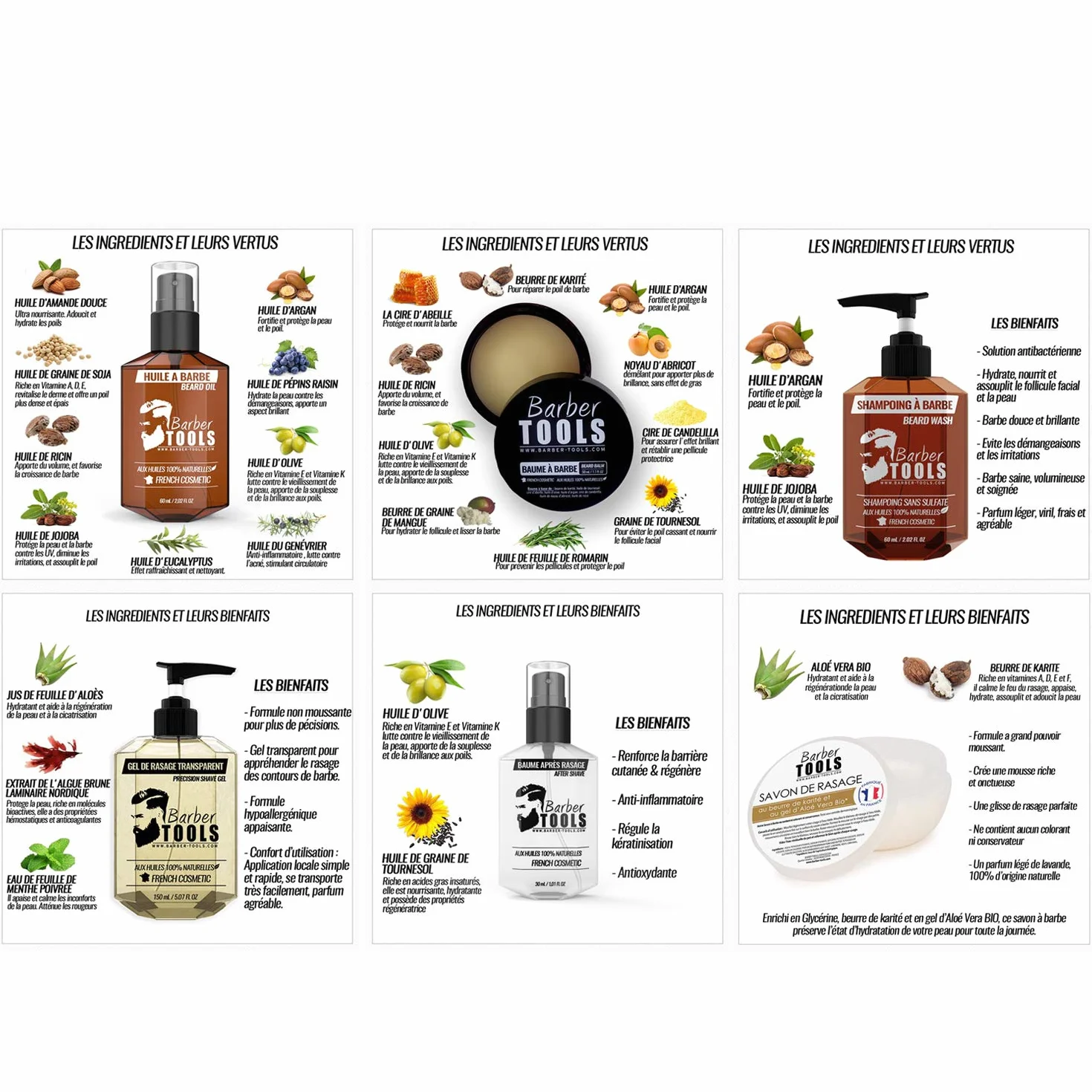 Kit/Set/Coffret d'entretien et de soin pour barbe avec Soin de barbier | Cosmetique Made in France ✮ BARBER TOOLS ✮ (kit barbe) (kit barbe2)