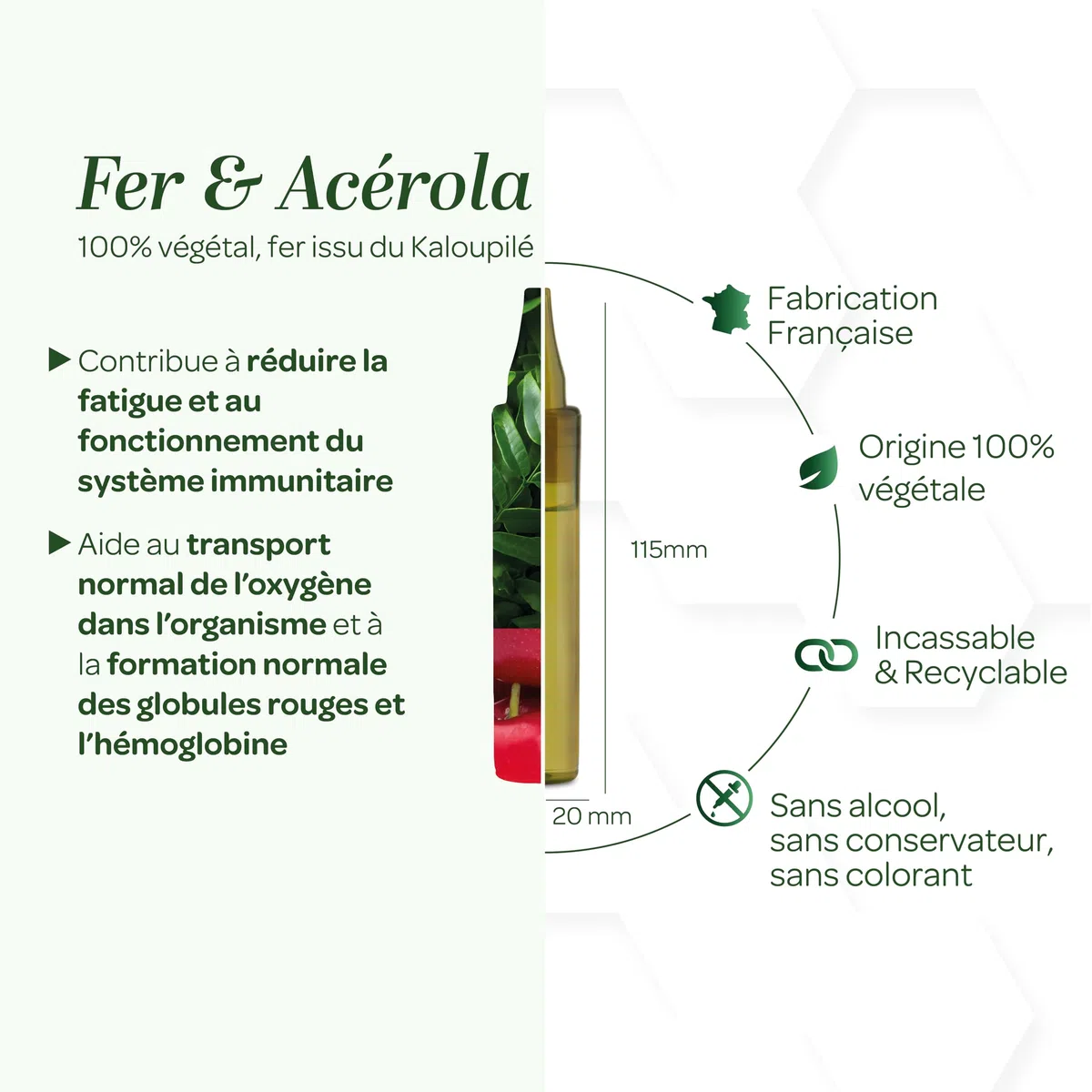 SUPERDIET - FER ACÉROLA ORIGINE VÉGÉTALE - Goût fruité - Réduit la fatigue - Fabrication française - 20 unidoses format nomade
