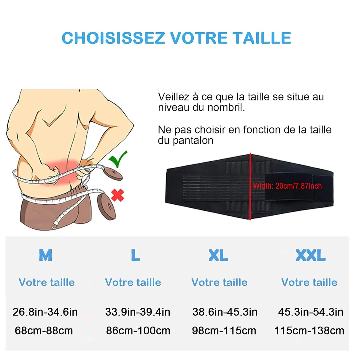 Paskyee Ceinture de soutien lombaire avec 6 baleines Pour le soutien lombaire des hommes et femmes – le bas du dos pour soulagement de la douleur, réglable de soutien pour sciatique, scoliose