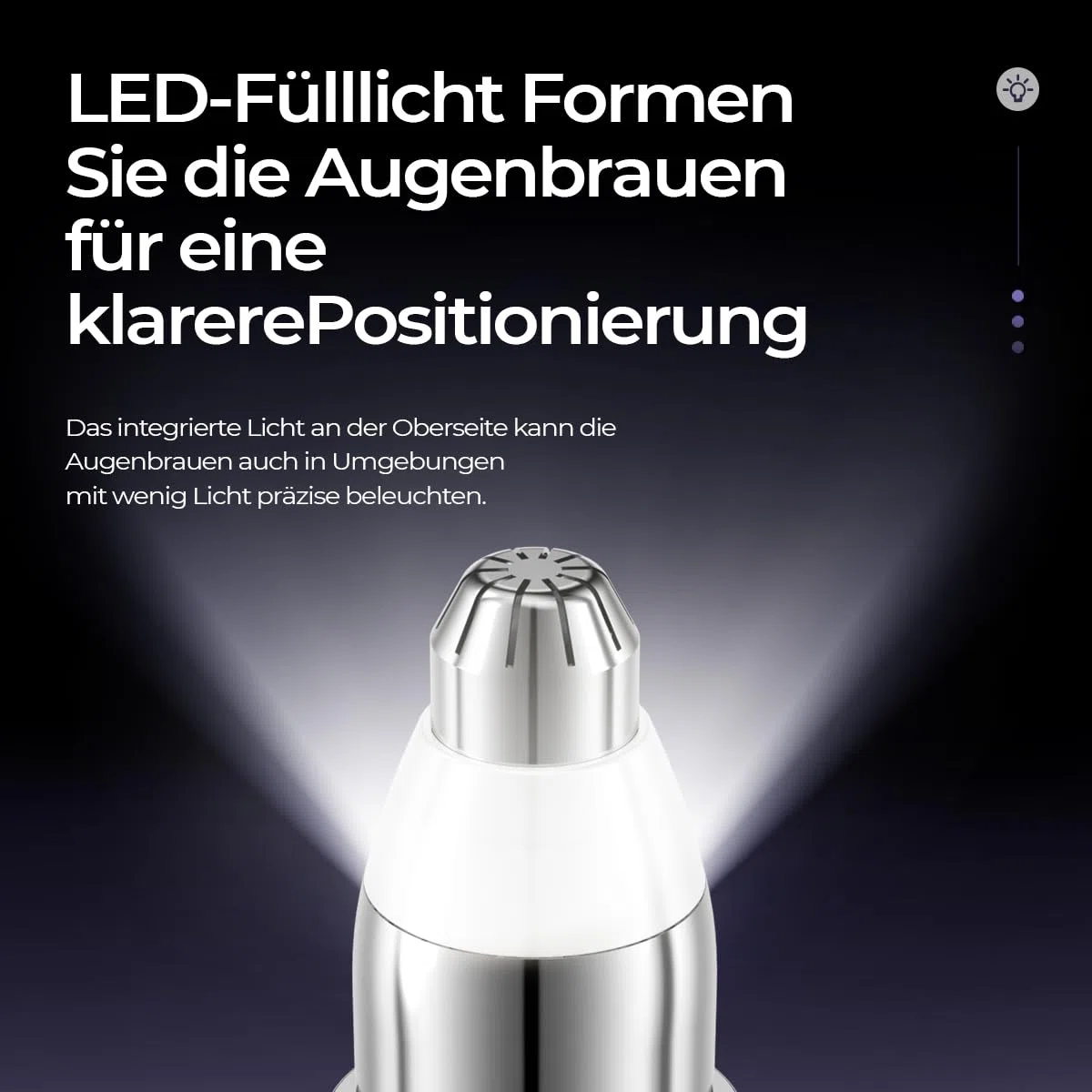 Tondeuse à sourcils électrique de qualité supérieure pour femme, soin complet des sourcils en un clic, éclairage LED, design silencieux, longue durée de vie de la batterie (argenté)