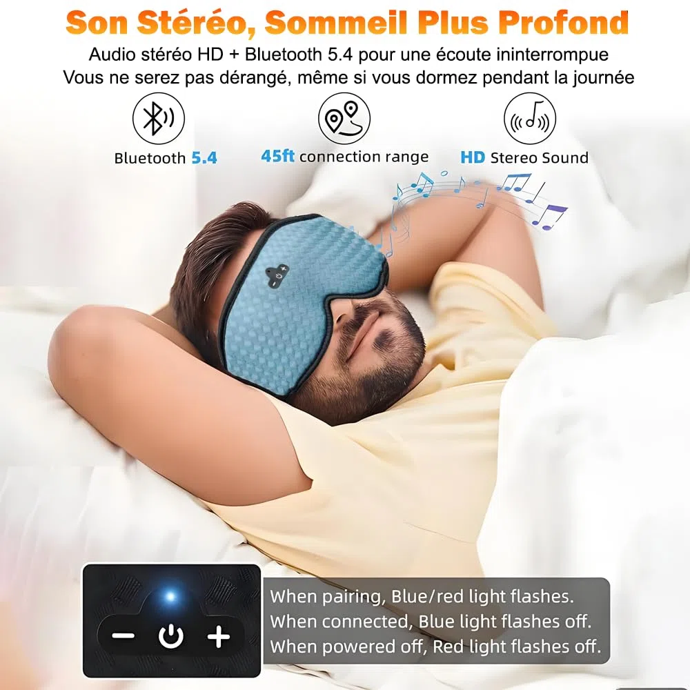 Masque de Sommeil avec Écouteur Bluetooth 5.4, 3D Masque de Nuit sans Fil Casque Anti Bruit pour Dormir, Bandeau Bluetooth Sommeil Casque pour Femme Homme Relaxante Voyage Meditation Yoga
