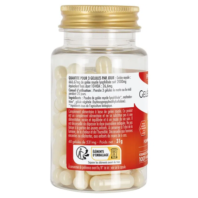 Phyto-Actif | Gélules Gelée Royale Bio 2000 mg | Trésor de la ruche | riche en 10-HDA | Bio & Vegan | 60 gélules | Fabriqué en France