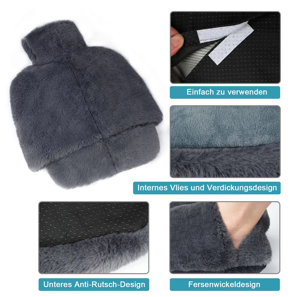 Chauffe Pied, 2L Bouillottes Peluche Non électrique, Chaufferette Pieds Reutilisable Lavable et Amovible, 40x36cm Chausson Chauffant pour Les Pieds, Convient aux Femme Homme (Gris) …