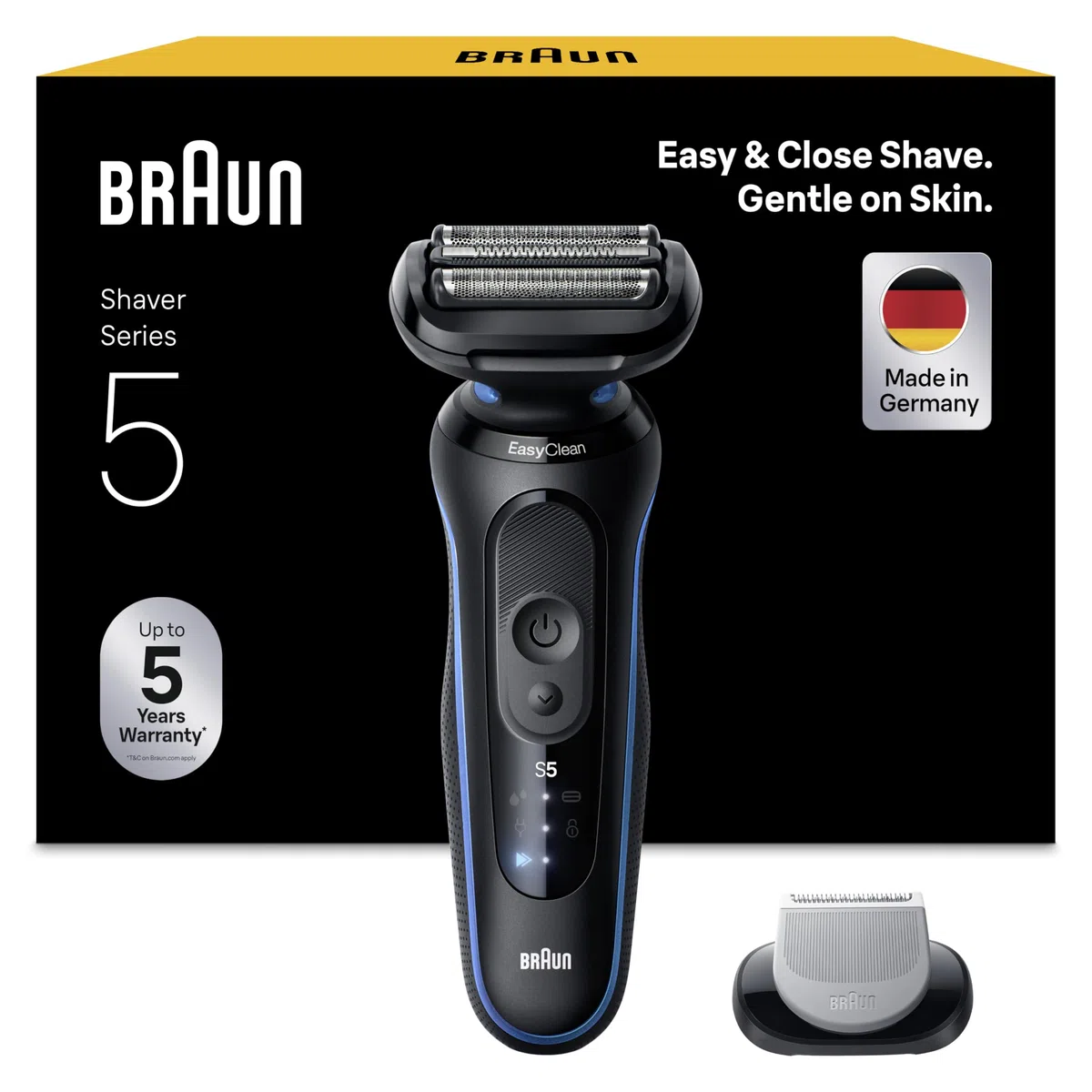 Braun Rasoir Electrique Homme Series 5 52-B1600S, Bleu | Etanche, Batterie Rechargeable, 2 Modes de Rasage, Lames Flexibles, sans Fil, Kit avec Accessoire Tondeuse pour le Corps