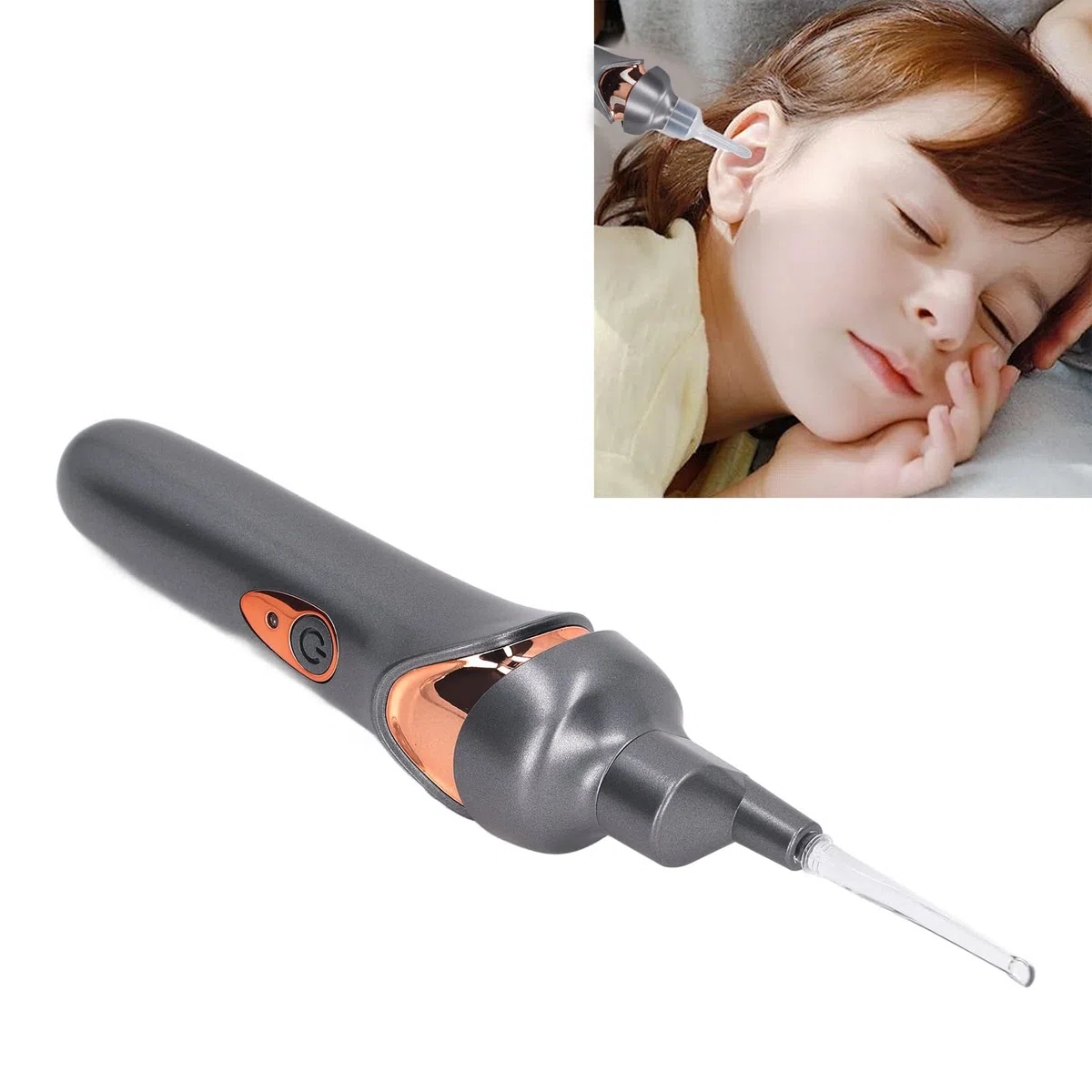 Aspirateur D'oreille électrique avec Lumière LED, Outil de Chargement de la Cire D'oreille, Outil de Déchargement de la Cire D'oreille, Aspirateur D'oreille, Kit D'élimination du (Noir)