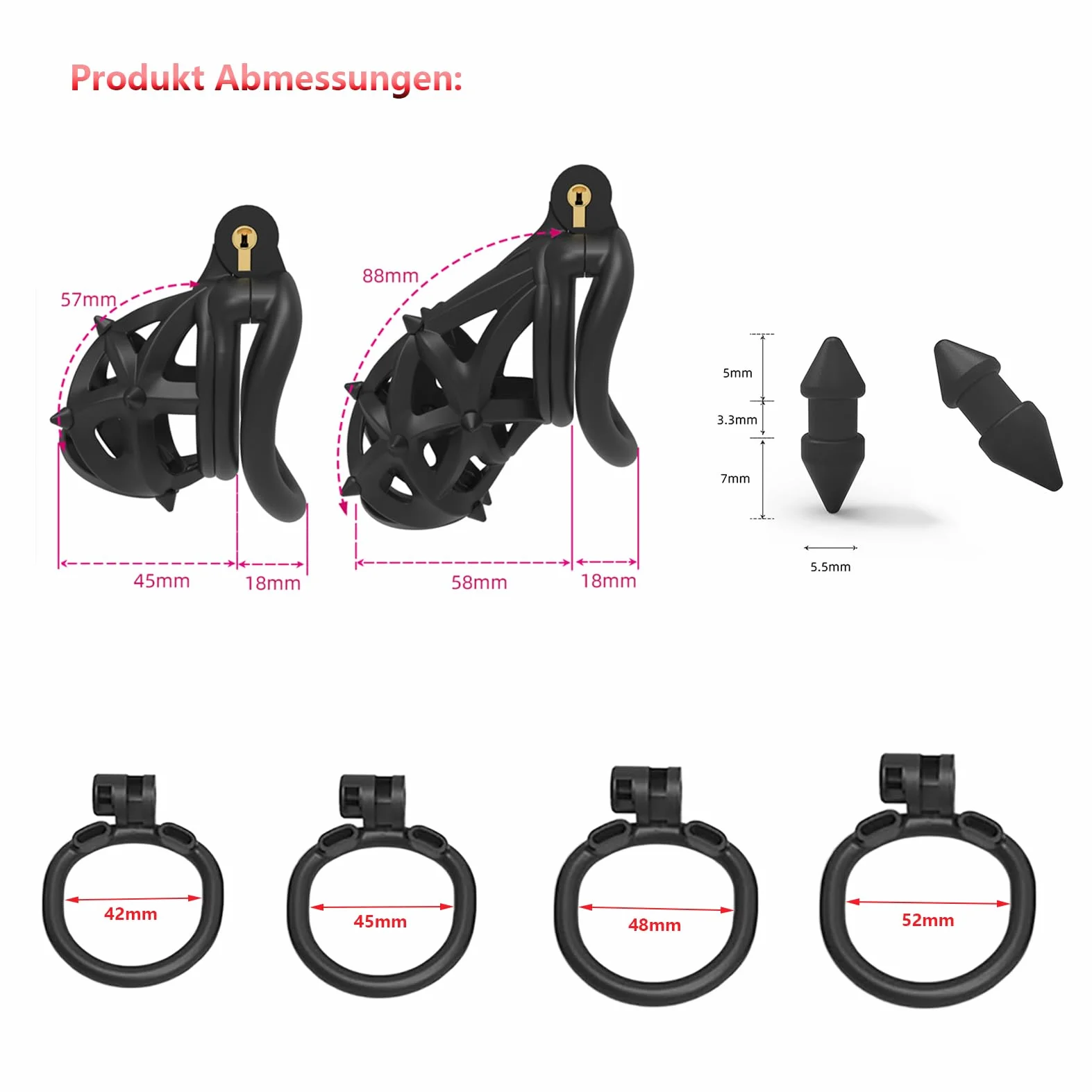 SeLgurFos Silicone Double Tête Rivets Cage à Pénis Set avec 4 Anneaux à Pénis 3D Print Ventilation Cage de Chasteté Hommes Petit Nylon Cock Cage SM Bondage Sextoys pour Hommes (Short-Arc Ring)