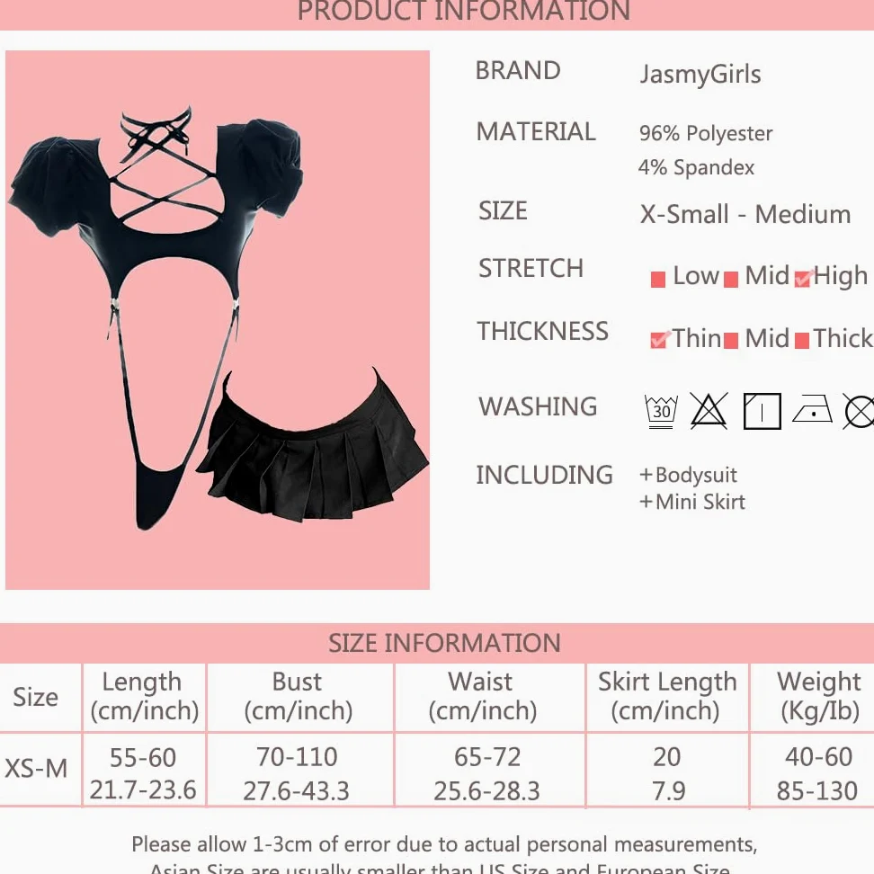 JasmyGirls Costume de cosplay anime sexy avec découpes - Mini jupe mignonne - Haut kawaii - Sous-vêtements Lolita - Maillot de bain japonais