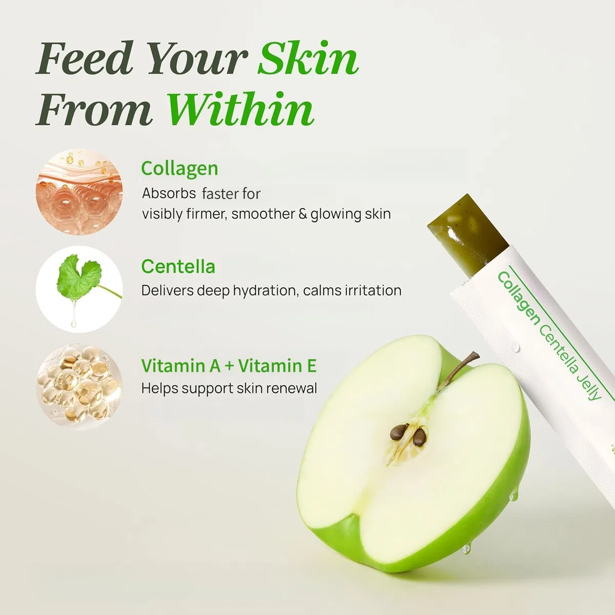 Gelée Centella au collagène | Saveur de pomme verte - Soutien nutritionnel multiple Éclat de la peau, cheveux et ongles Soins de beauté quotidiens