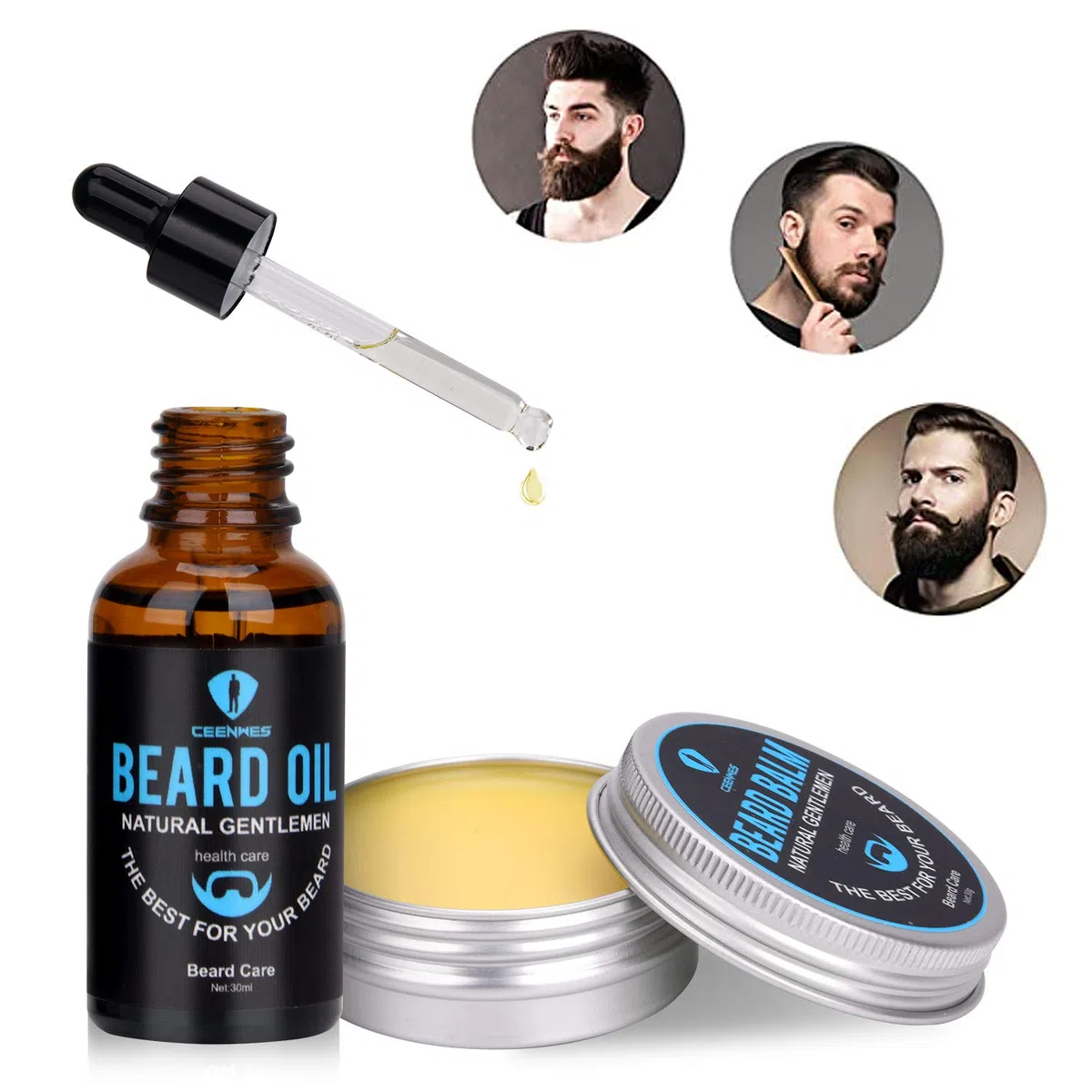 Kit d'entretien de barbe 9 pièces pour homme avec shampoing à barbe gratuit, huile à barbe, baume à barbe, peigne à barbe, ciseaux à barbe, soin de la barbe, soin de la barbe, produit de croissance de