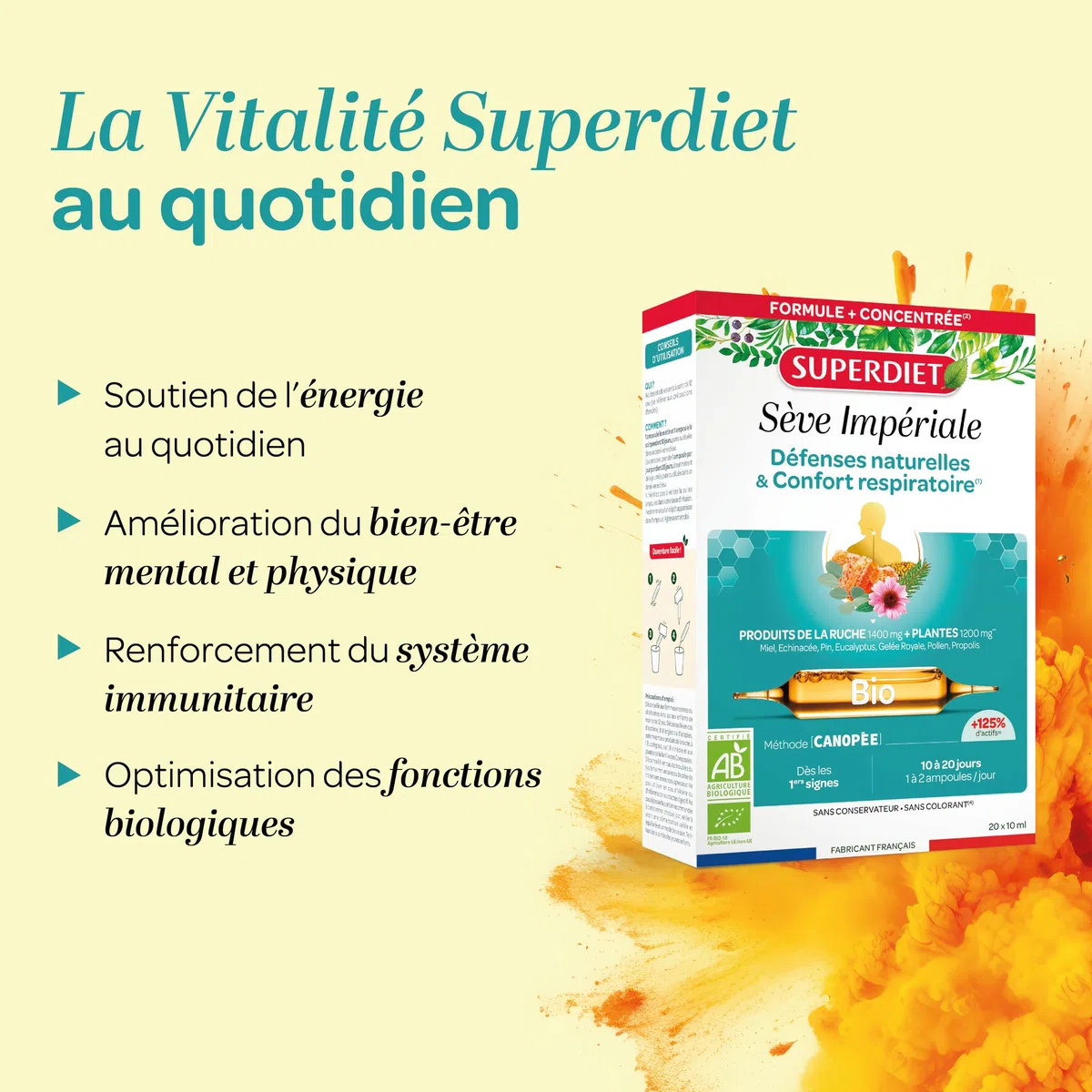 SUPERDIET - IMMUNITE ET RESPIRATION BIO (SÈVE IMPÉRIALE BIO) - Vitalité - Fabrication française - 20 ampoules de 10ml