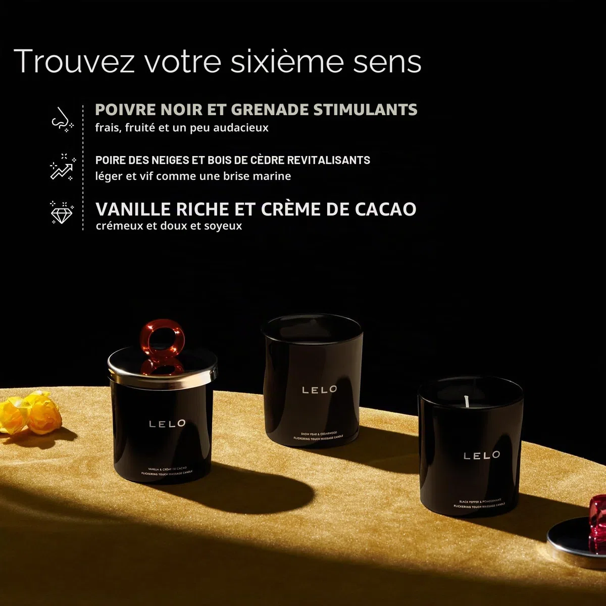 LELO Bougie de Massage Flickering Touch - Fond en Huile, Parfumée, Corporelle - Luxueux Traitement de la Peau - Parfum Vanille & Crème de Cacao