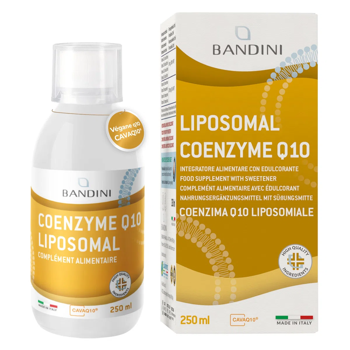 Bandini® Coenzyme Liposomale Q10 200mg Extra Fort | Vegan, Antioxydant puissant - CAVAQ10® 100% Ubiquinone forte & pure - Coq10 fermenté, haute biodisponibilité, testé en laboratoire, qualité premium