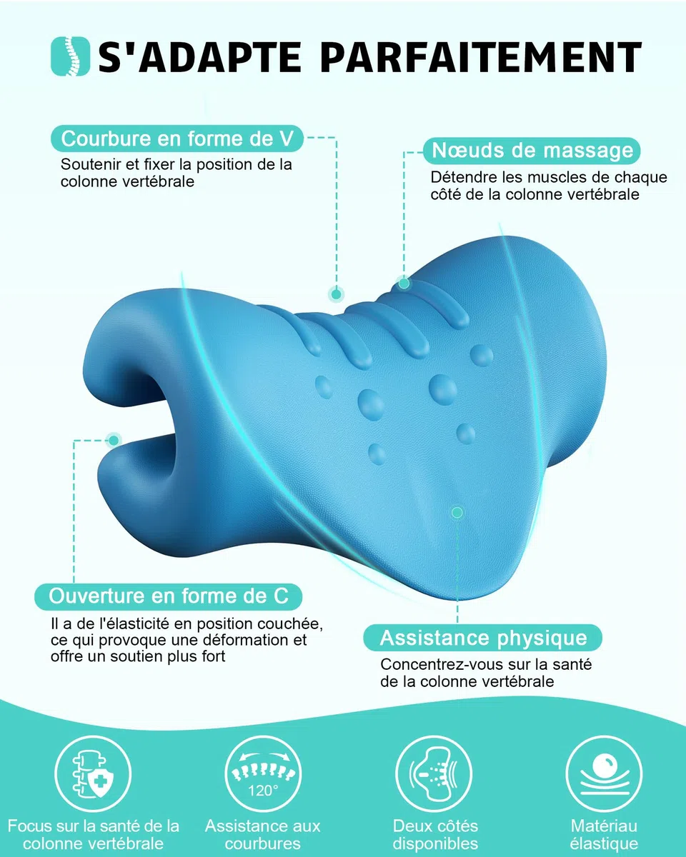 Relax du Cou et des épaules,Appareil de Traction Cervicale Portable,étireur de cou,Correction de la Posture Cervicale,Coussin Chiropratique pour Soulager les Douleurs
