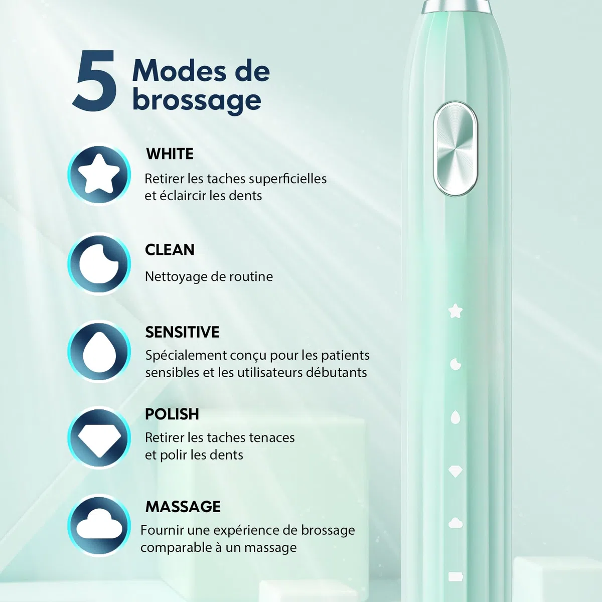 Brosse à Dents Électrique Soniques, Brosse a Dents Électrique pour Adultes et Enfants avec 5 Modes, Minuterie Intégrée et 9 Têtes Electric Toothbrush (Vert)