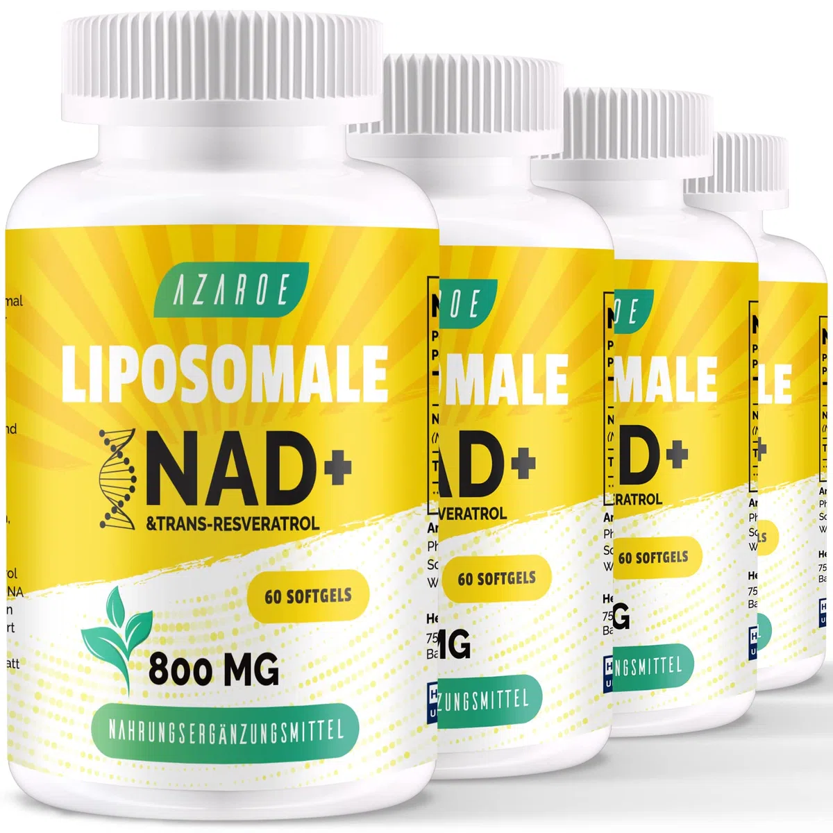 Liposomal NAD+ & Trans-Resveratrol 800mg Softgels – Alternative au NMN – Haute Absorption – Supplément Réel en NAD+ pour la Réparation Cellulaire (60 Unité (Lot de 4))