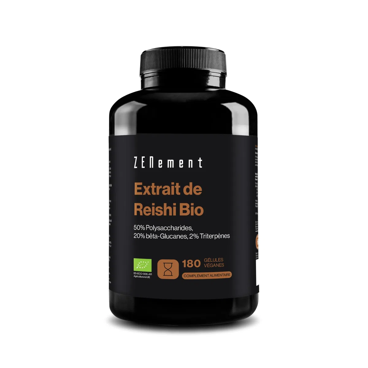 Extrait de Reishi Biologique 12000 mg (20:1) - 50% Polysaccharides, 20% Bêta-Glucanes, 2% Triterpènes (Ganoderma Lucidum) - 180 Gélules Véganes (6 Mois) - Sans Additifs, Sans OGM - Zenement