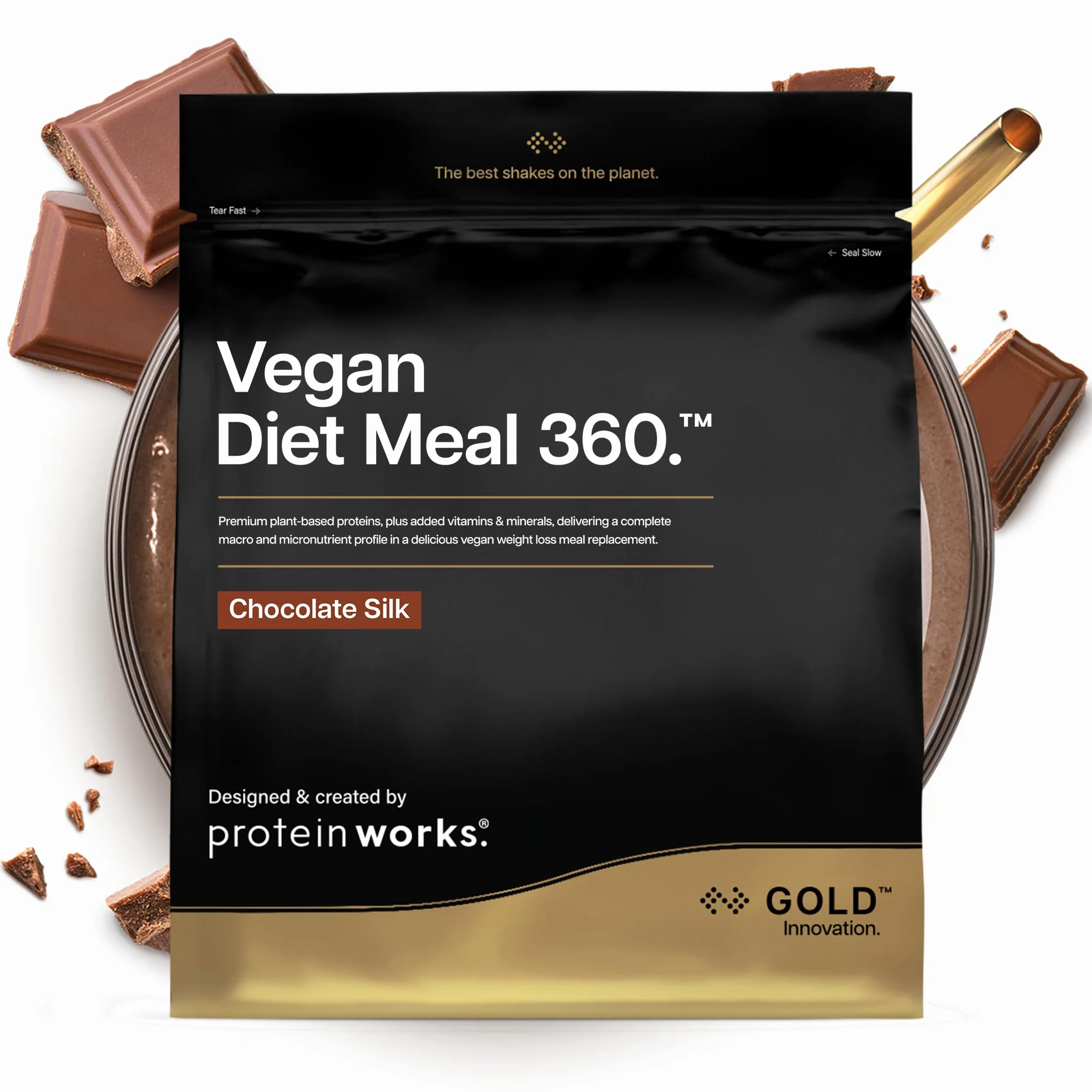 Protein Works | Vegan Diet Meal 360 – GOLD Innovation, Protéines Vegan, Shake Sostitutif Repas Dietétique, Supporte Perte de Poids, Faible Sucre, Riche en Fibres, Chocolat Onctueux, 15 Repas, 1kg