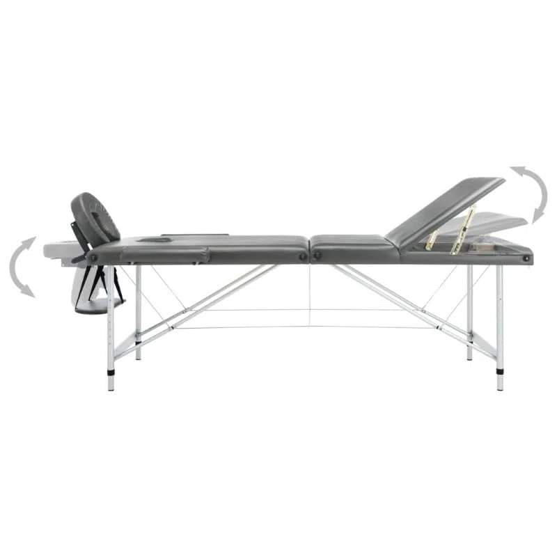 PLUS SANTE Table de Massage Pliante en Aluminium Ella, 3 Sections à Hauteur Réglables, légère avec Sac de Transport et Accessoires (Noir, Largeur 70 cm) (Gris, 70 cm)