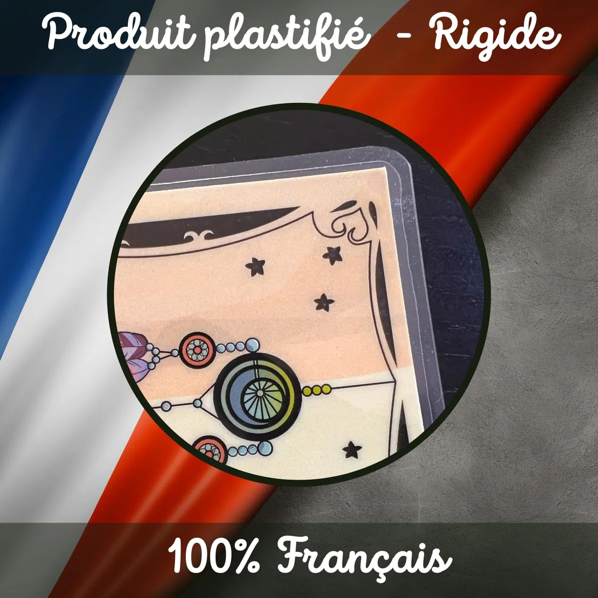 Pendule Divinatoire Oeil de Tigre + 12 Cadrans de Radiesthésie Plastifiées (6 Recto - 6 Verso) - Planches Pendule en Français