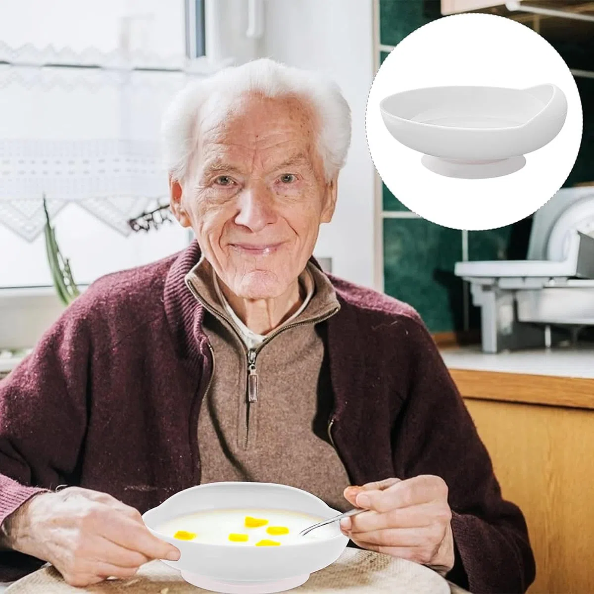 Assiette à cuillère avec base à ventouse pour personnes handicapées, bols pour personnes âgées, bol adaptatif, assiette à cuillère anti-déversement pour personnes âgées, handicapées parkinsoniennes