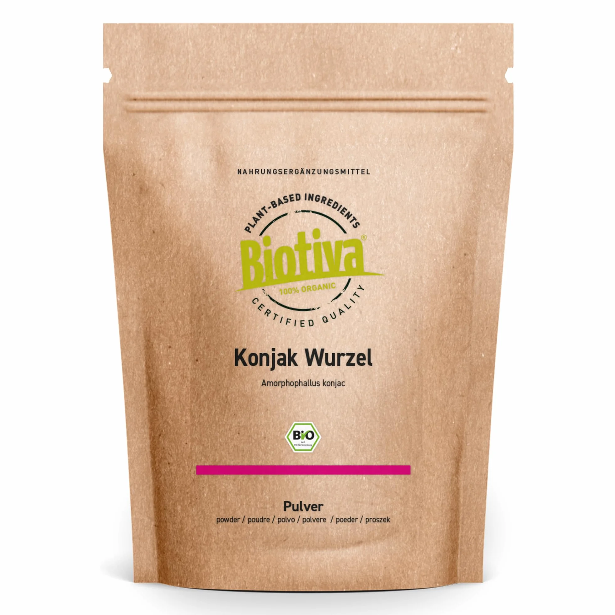 konjac poudre bio 250g - E425 - Glucomannane - Amorphophallus konjac - sans additifs - Mis en bouteille et contrôlé en Allemagne - Biotiva
