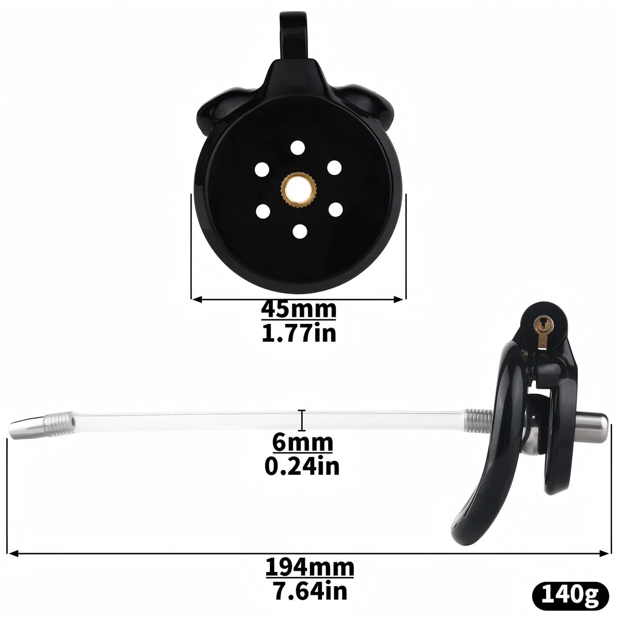 Cage Chastetée Plate avec Cathéter Cage de Chasteté pour Pénis avec 4 Anneaux Courbés Jouet Adulte Chastity Cage Inversée Légère avec Serrure Invisible pour le Bondage du Pénis de l'Homme (Black)