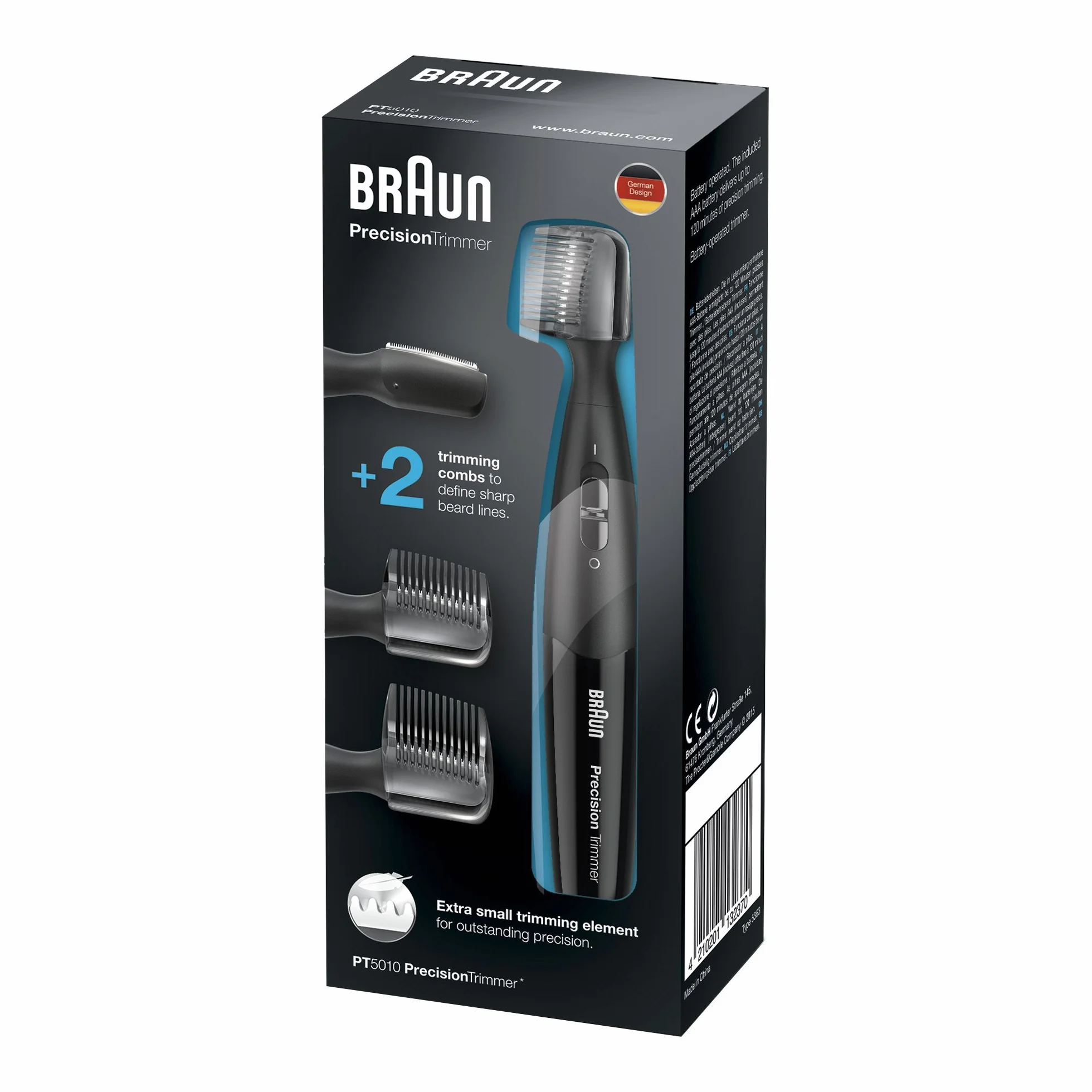 Braun Precision Trimmer Tondeuse Électrique Homme Barbe de Précision, Noir, Les deux sabots de coupe confèrent une coupe flexible et précise, PT5010